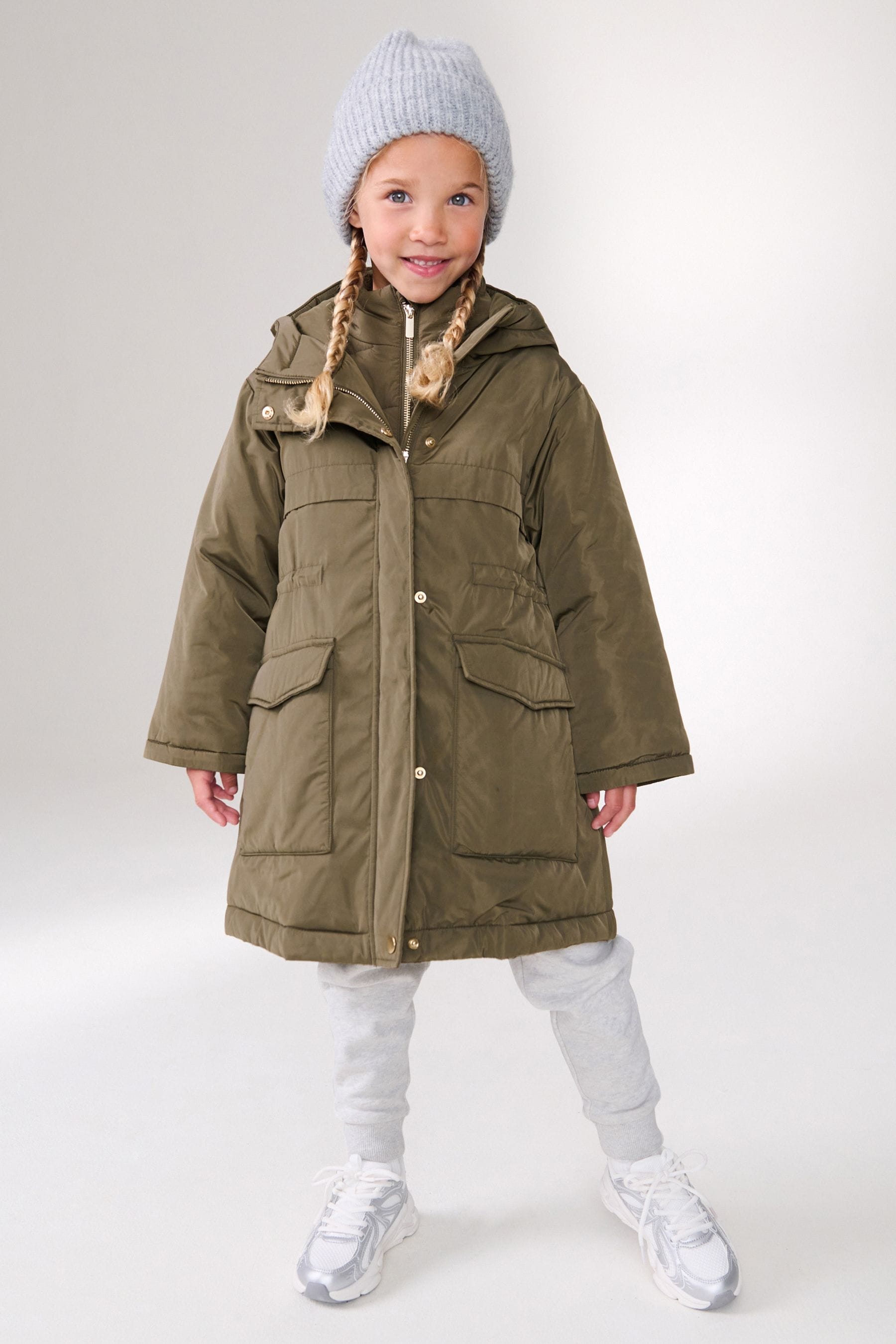 Khaki Green Shower Resistant Double Layer Parka (3-16yrs)