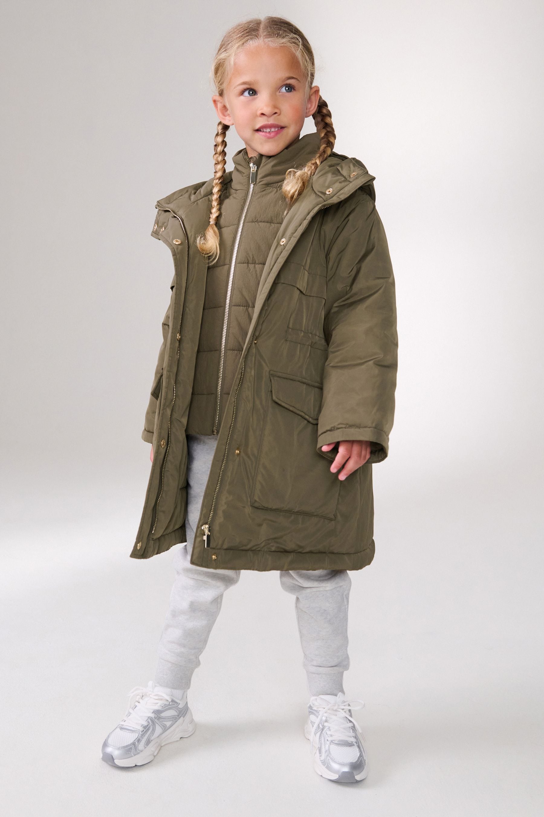 Khaki Green Shower Resistant Double Layer Parka (3-16yrs)