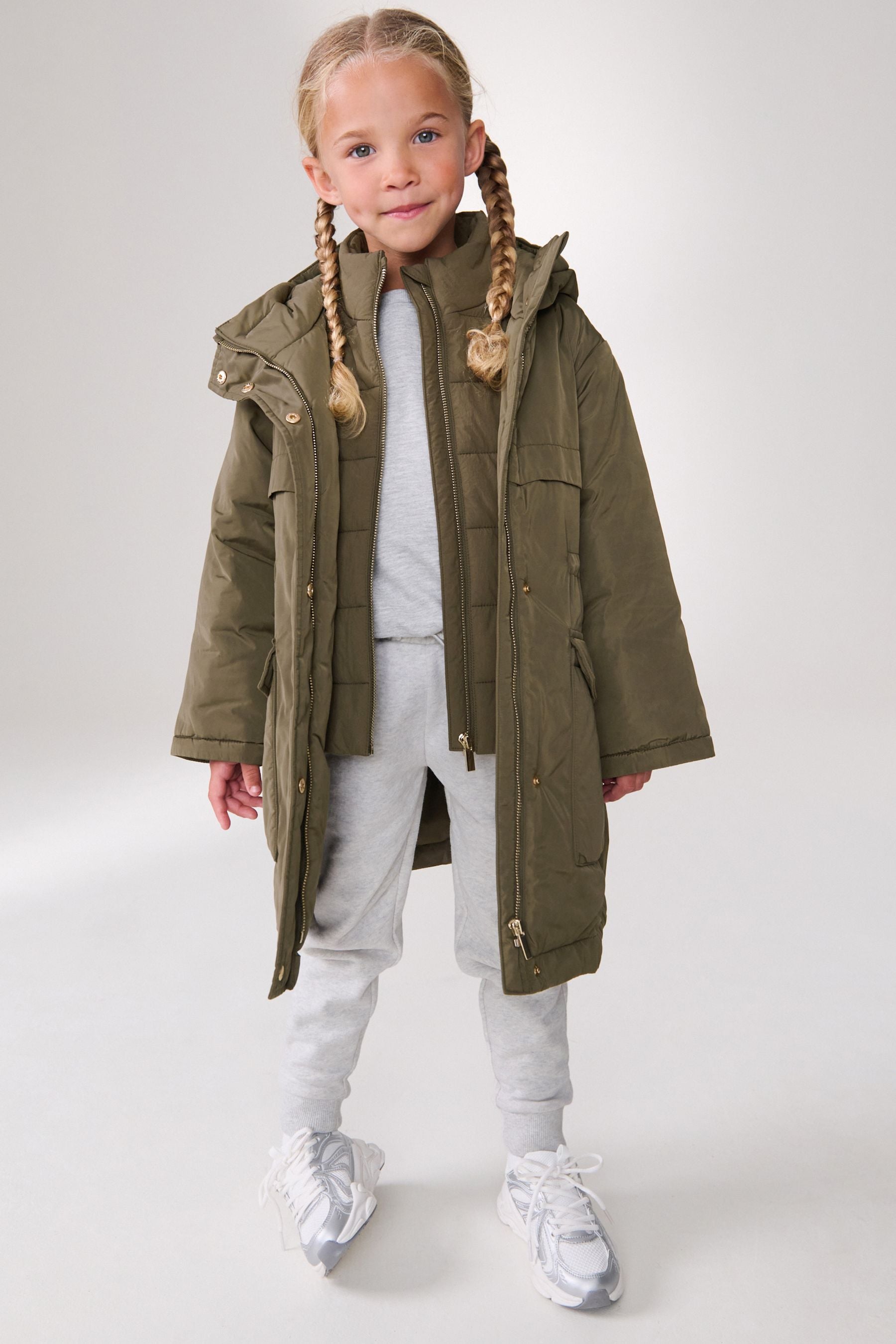 Khaki Green Shower Resistant Double Layer Parka (3-16yrs)