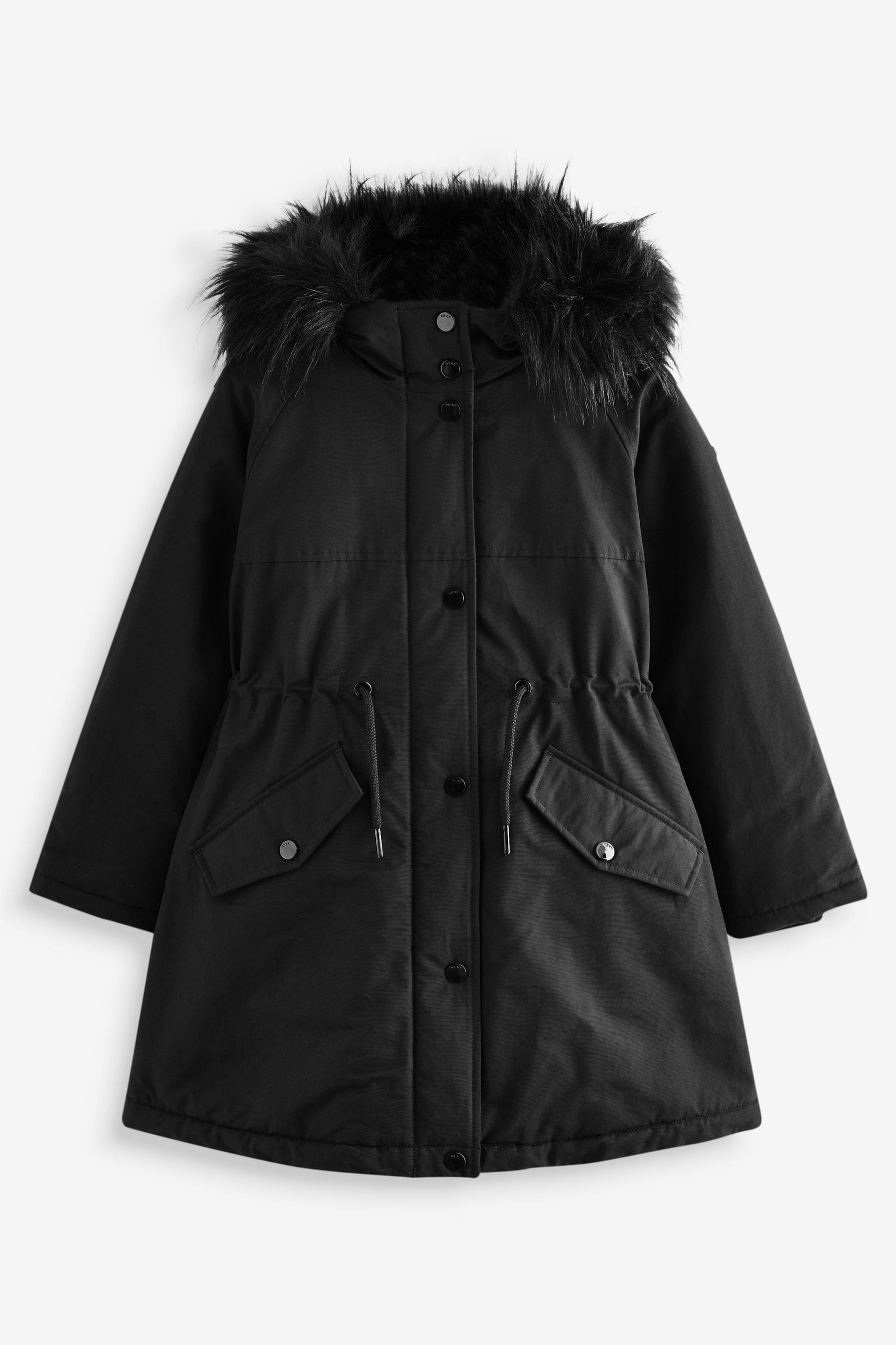 Black Shower Resistant Faux Fur Trim Parka (3-16yrs)