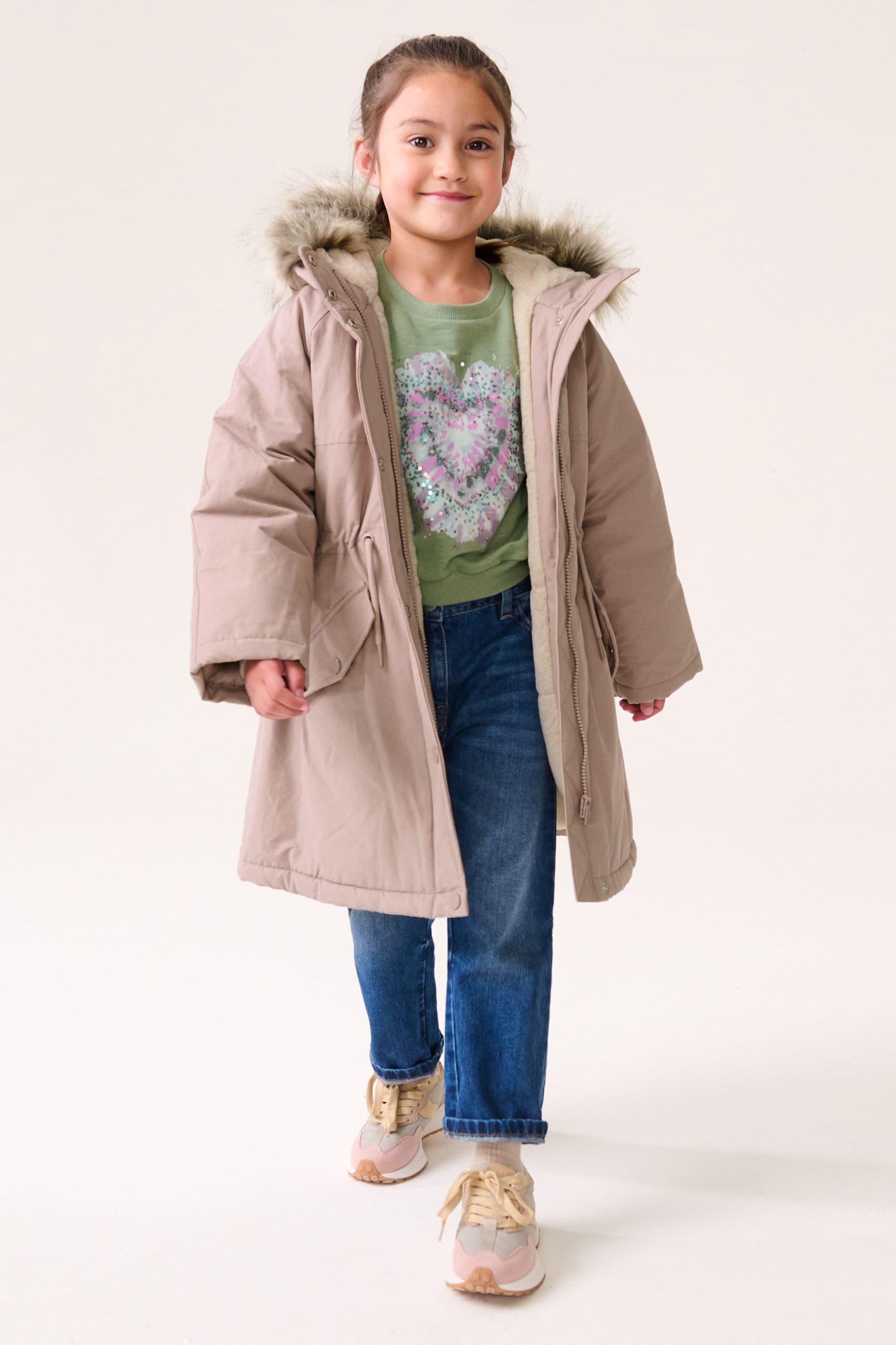 Pink Shower Resistant Faux Fur Trim Parka (3-16yrs)