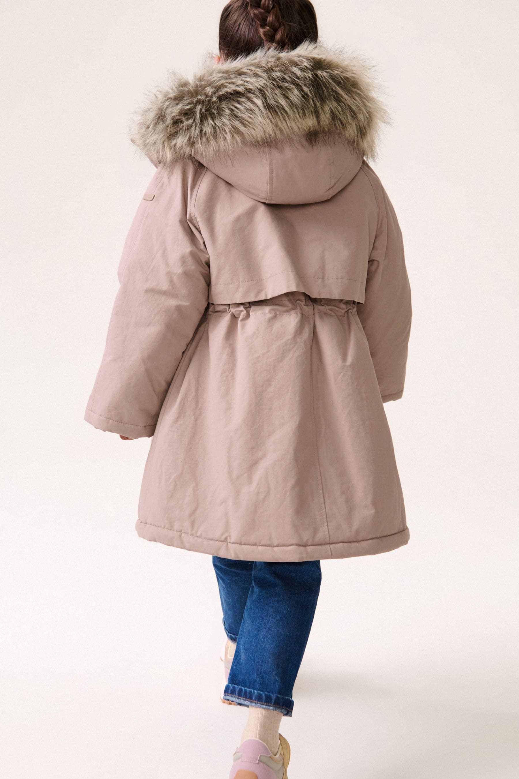 Pink Shower Resistant Faux Fur Trim Parka (3-16yrs)