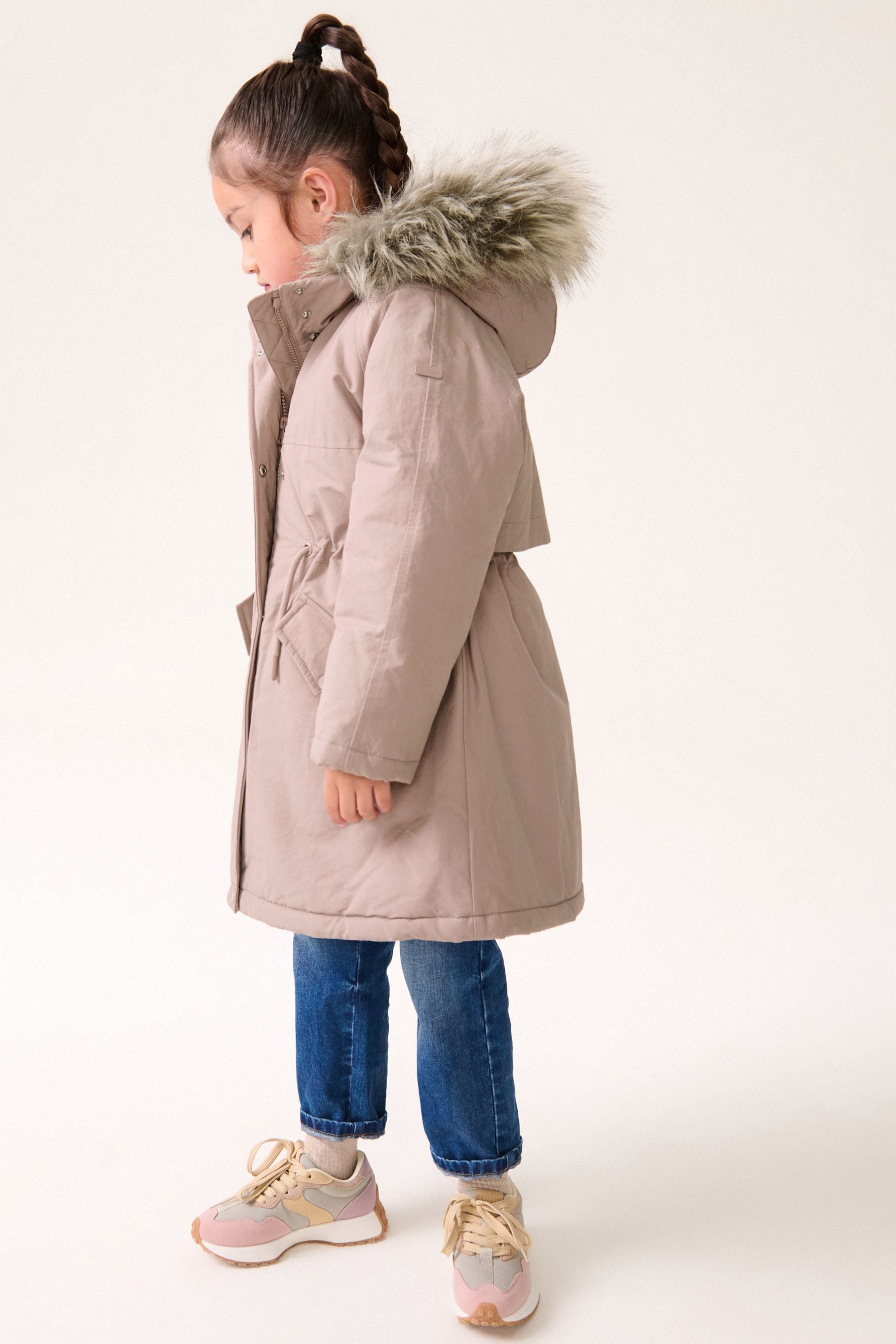 Pink Shower Resistant Faux Fur Trim Parka (3-16yrs)