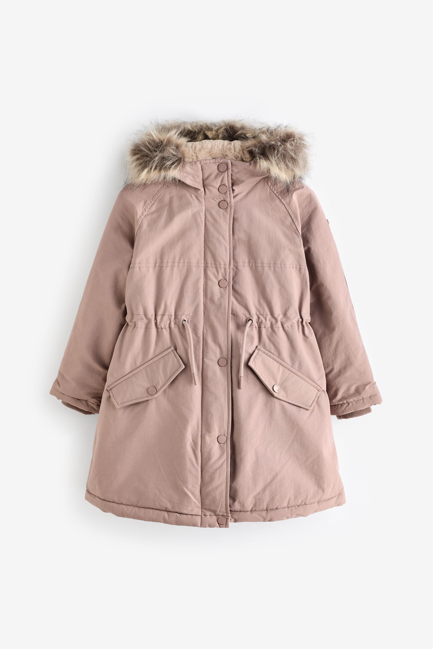 Pink Shower Resistant Faux Fur Trim Parka (3-16yrs)