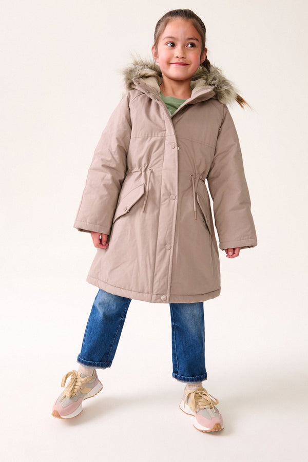 Pink Shower Resistant Faux Fur Trim Parka (3-16yrs)