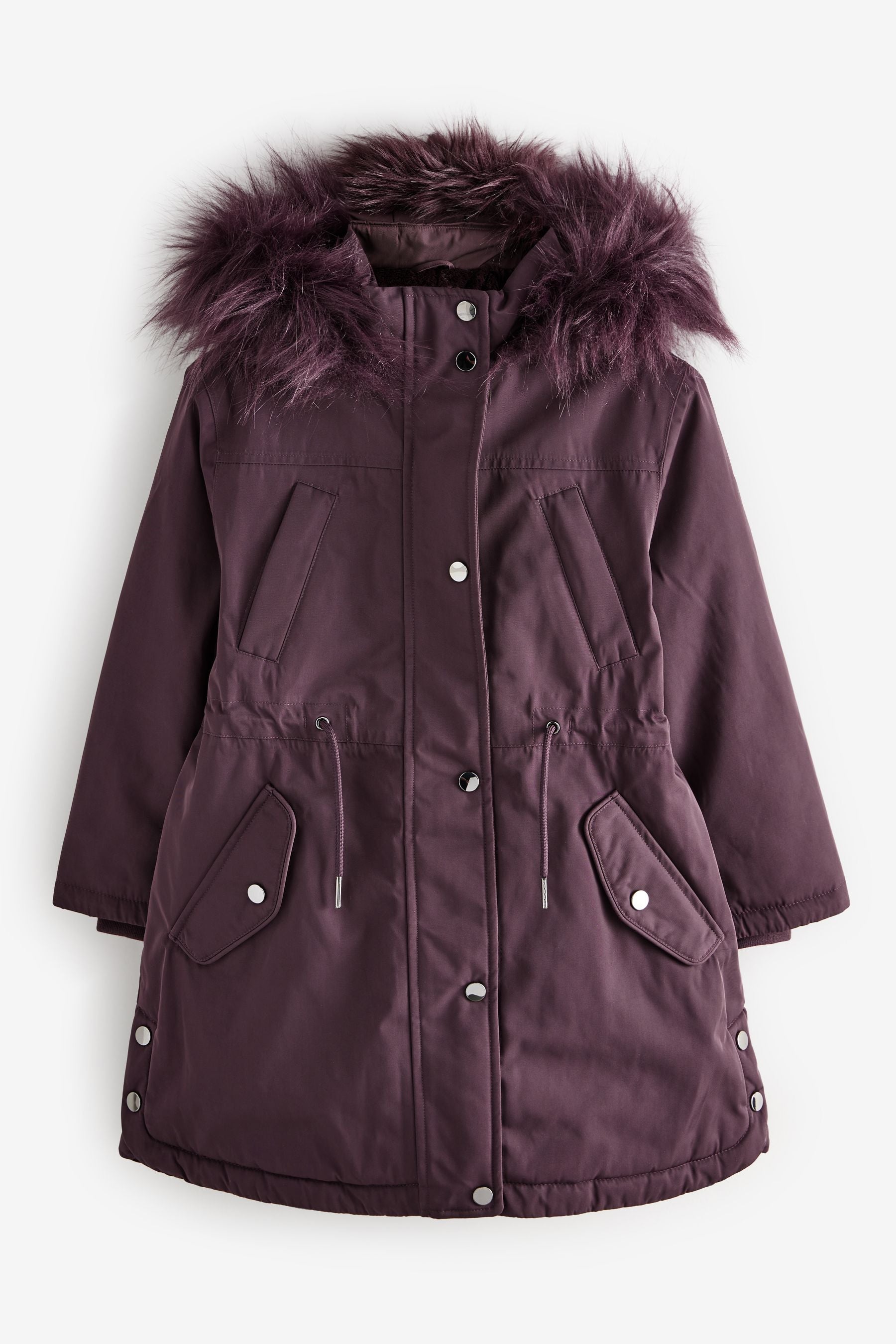 Purple Waterproof Faux Fur Trim Hood Parka Coat (3-16yrs)