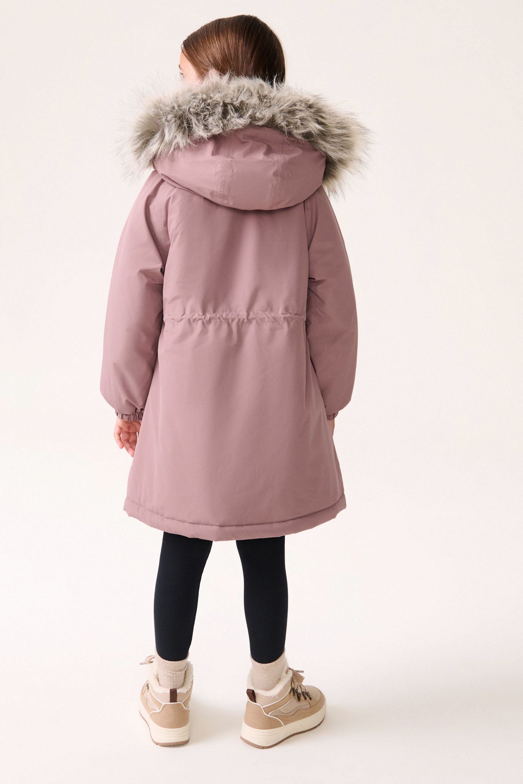 Pink Waterproof Faux Fur Trim Hood Parka Coat (3-16yrs)