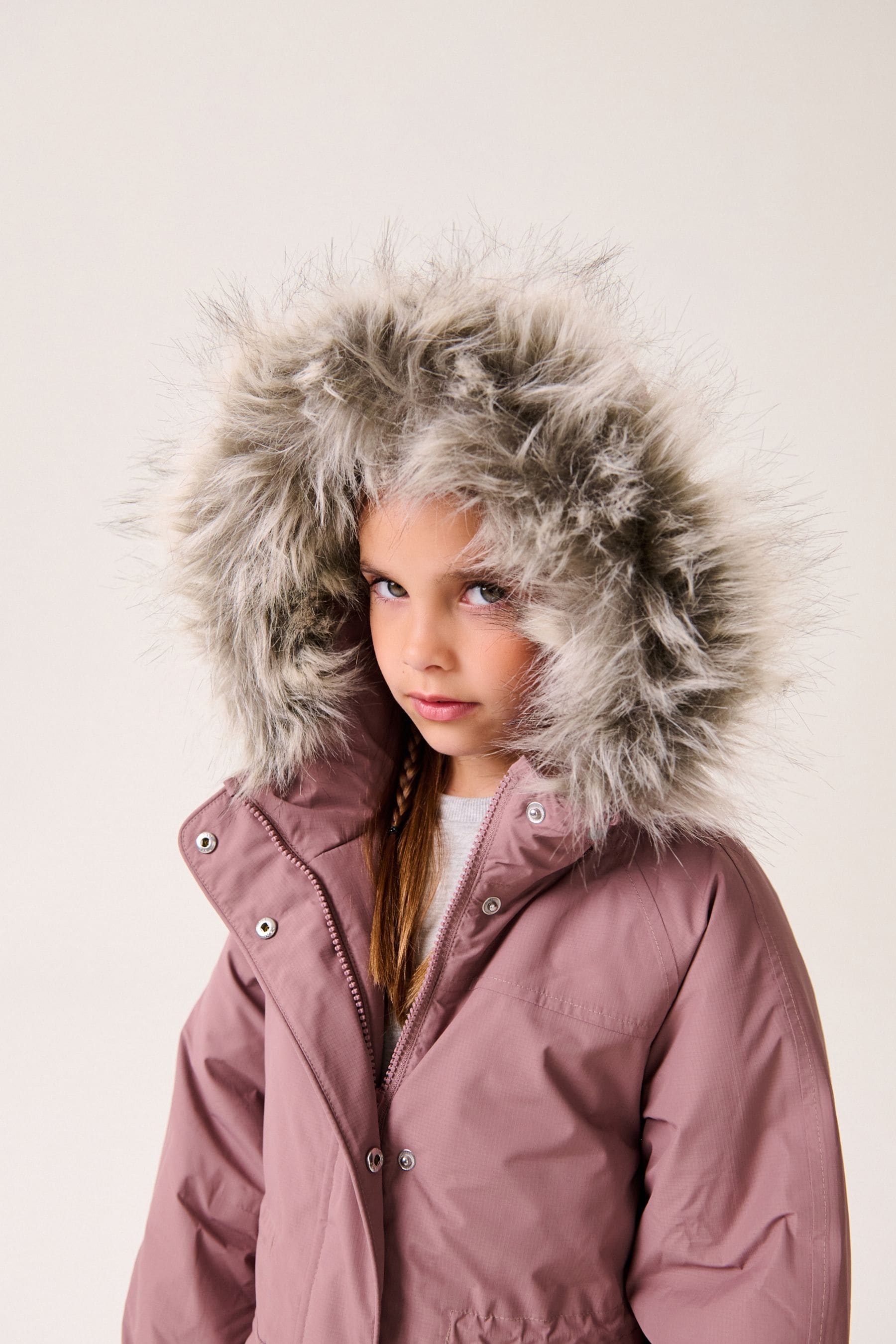 Pink Waterproof Faux Fur Trim Hood Parka Coat (3-16yrs)