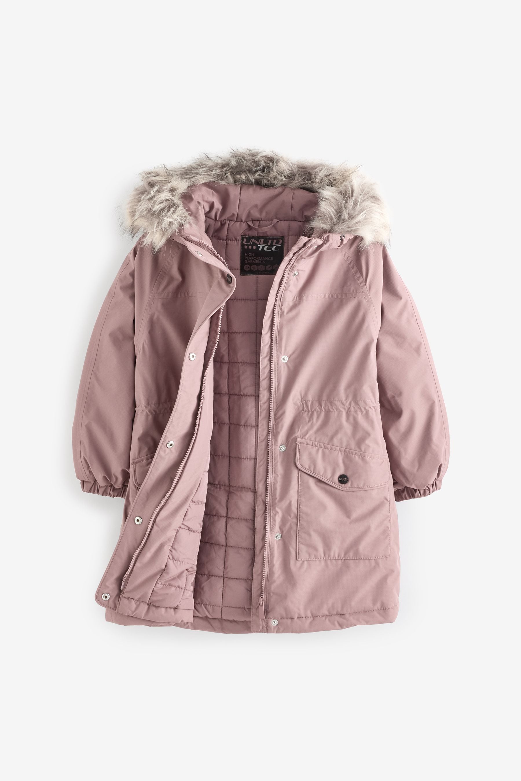 Pink Waterproof Faux Fur Trim Hood Parka Coat (3-16yrs)