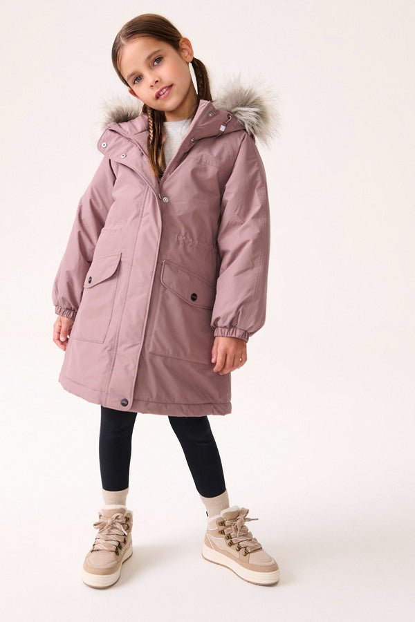 Pink Waterproof Faux Fur Trim Hood Parka Coat (3-16yrs)