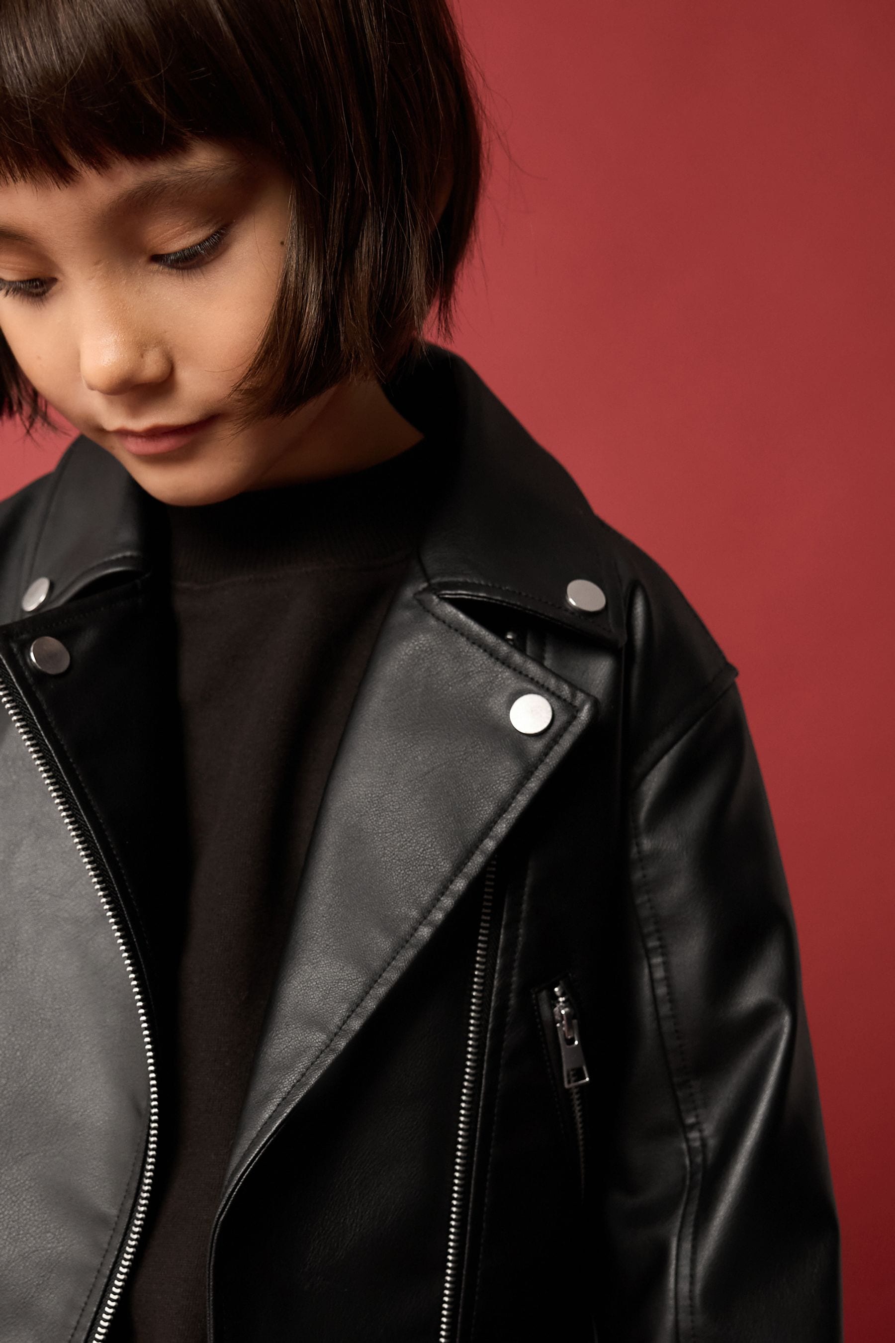 Black PU Biker Jacket (3-16yrs)