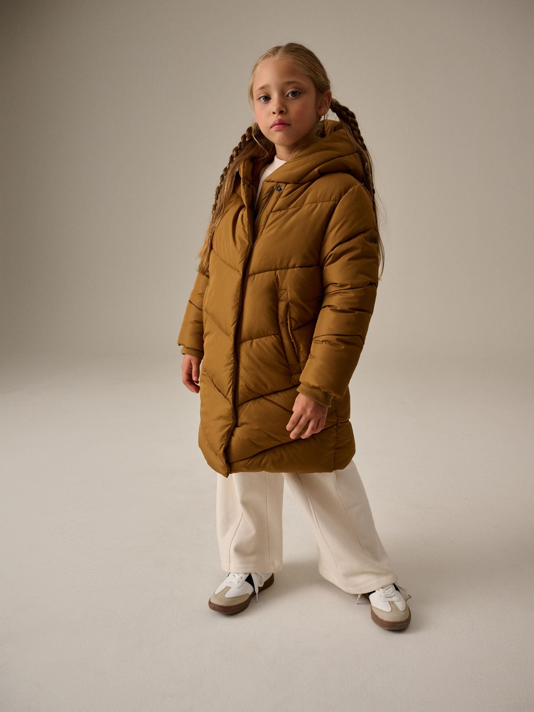 Gold Regular Length Shower Resistant Faux Fur Lined Hooded Padded Coat (3-16yrs)