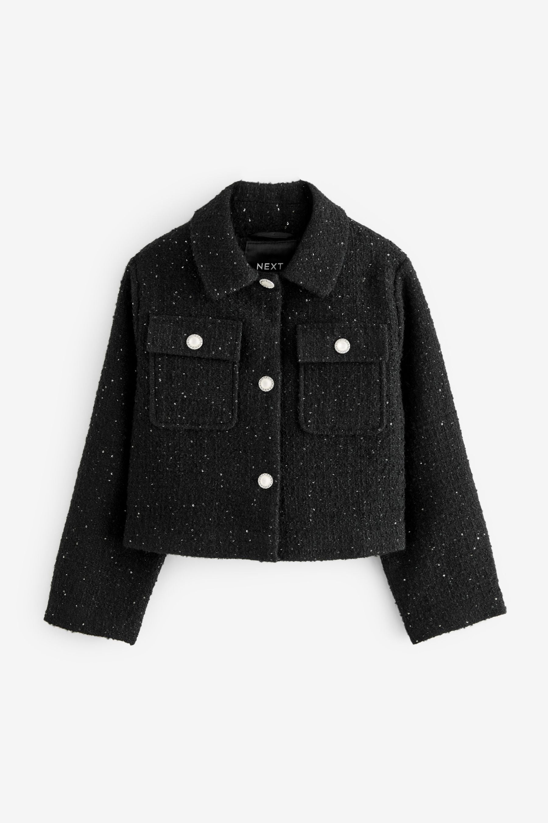 Black Crop Wool Blend Sparkle Coat (3-16yrs)