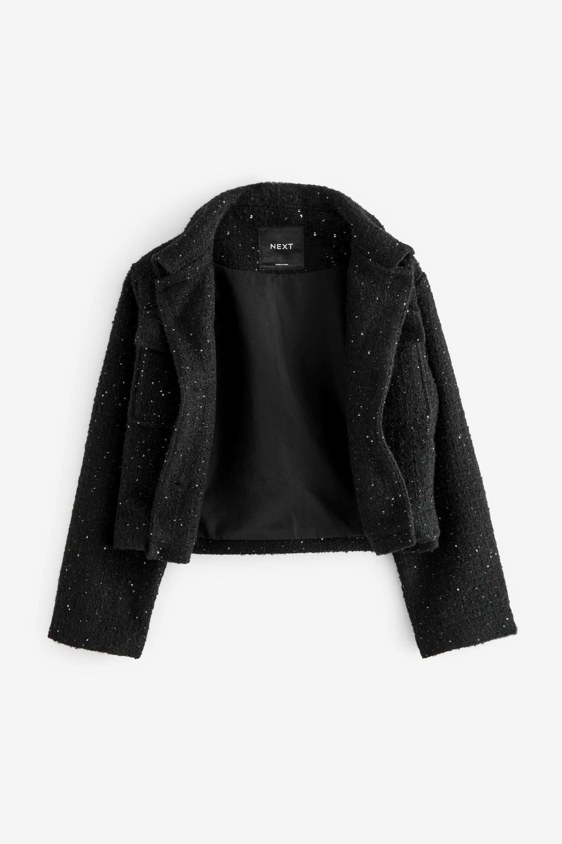 Black Crop Wool Blend Sparkle Coat (3-16yrs)