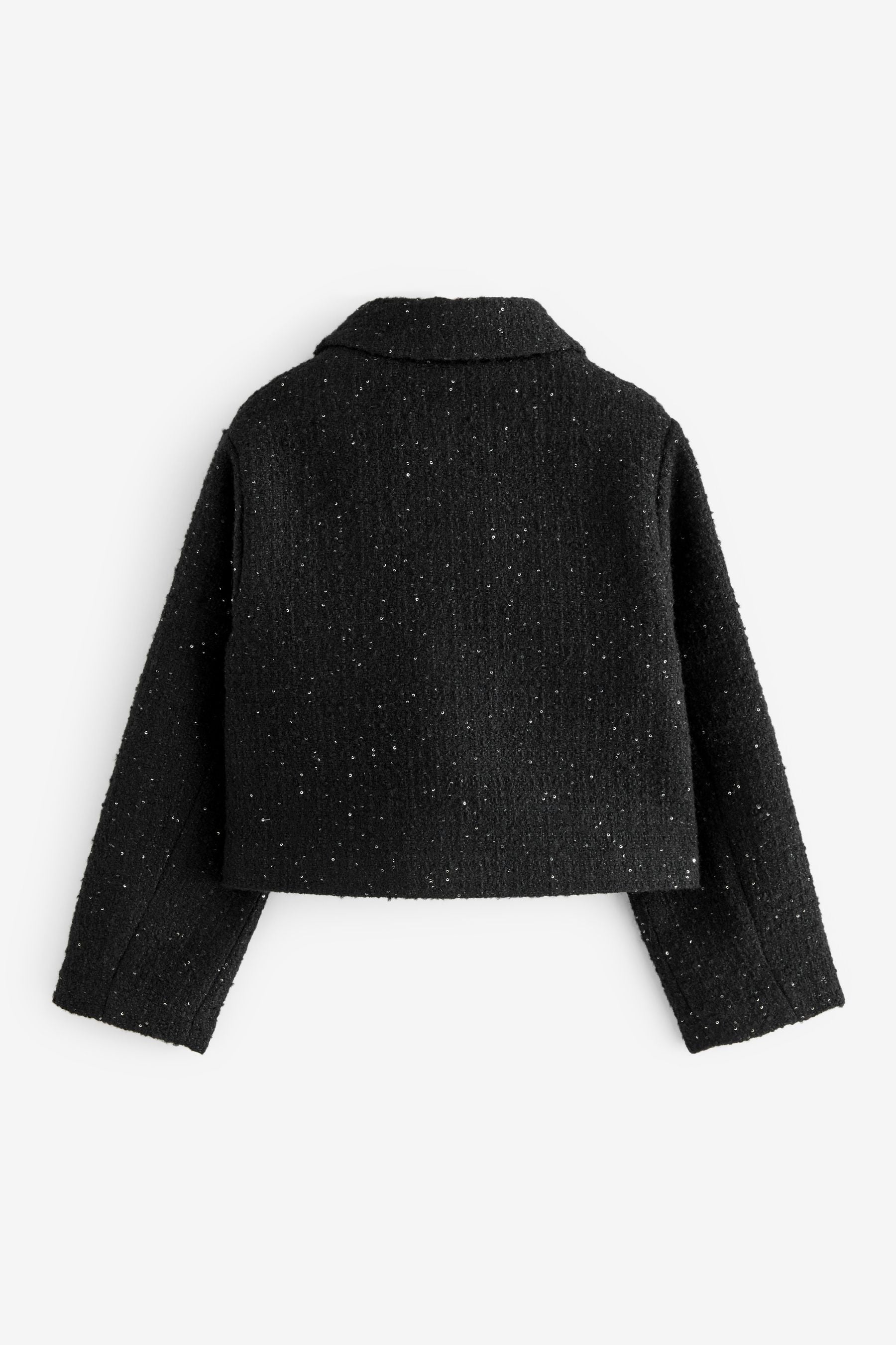 Black Crop Wool Blend Sparkle Coat (3-16yrs)