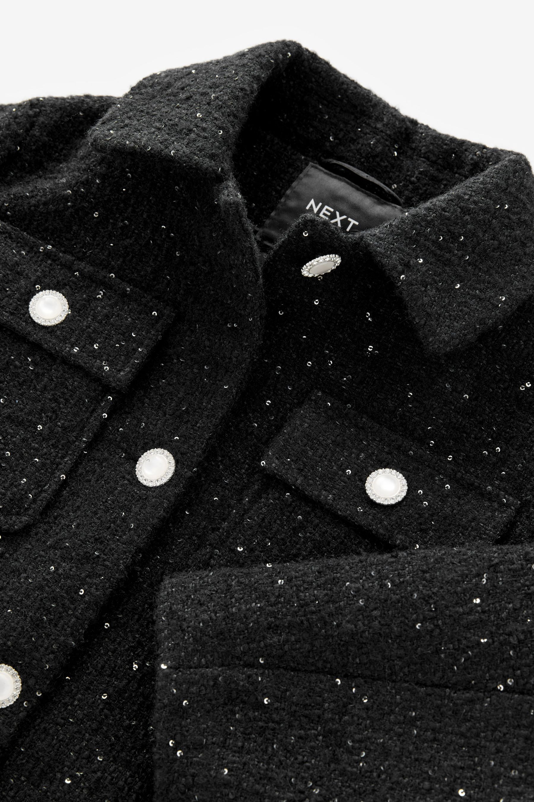 Black Crop Wool Blend Sparkle Coat (3-16yrs)