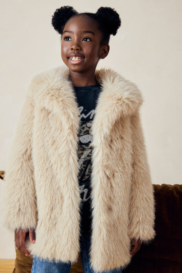 Cream Cream Faux Fur Coat (3-16yrs)