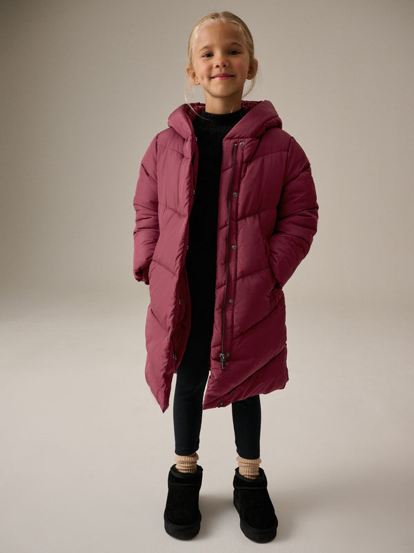 Burgundy Shower Resistant Faux Fur Lined Hooded Padded Coat (3-16yrs)