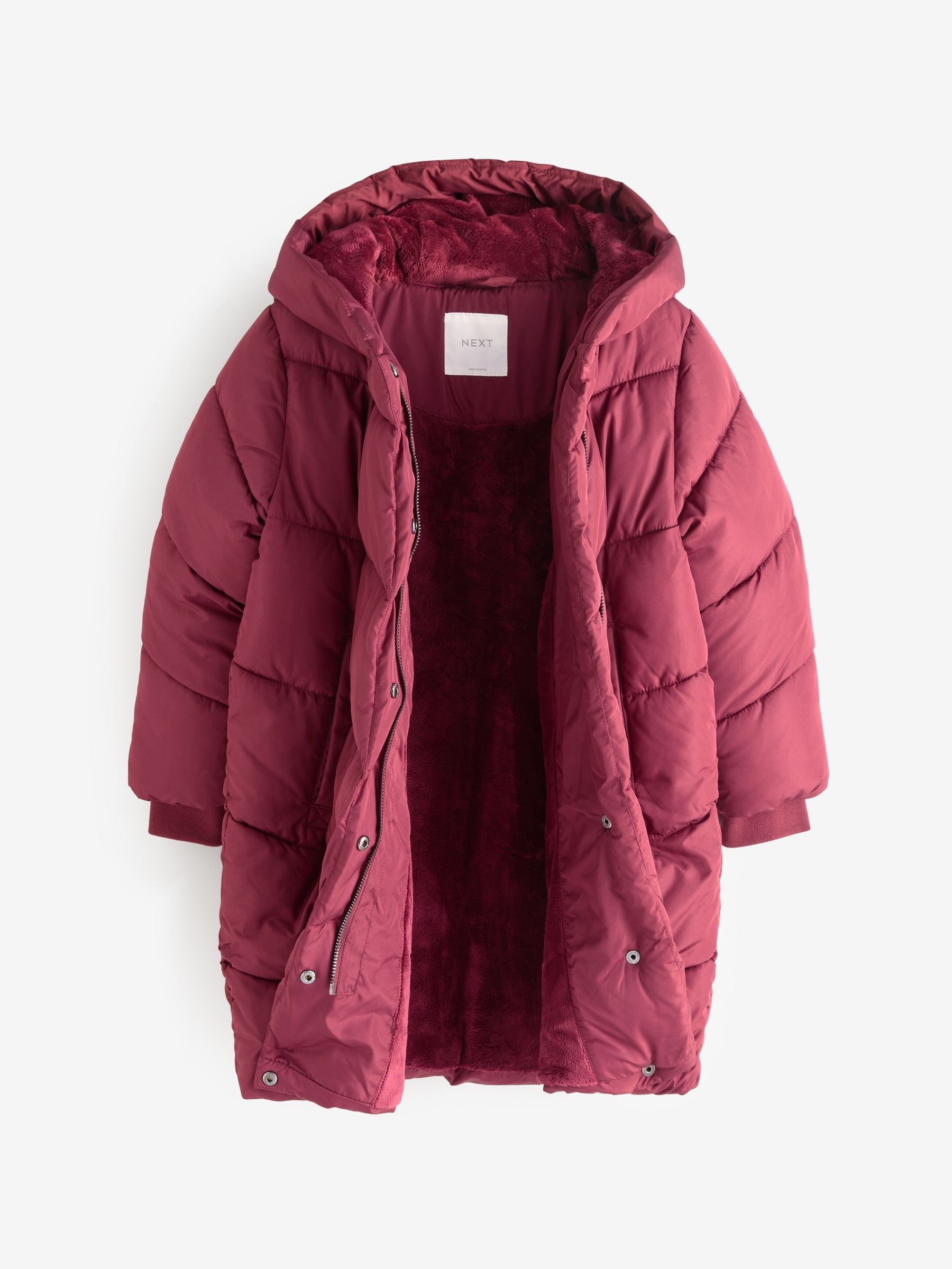 Burgundy Regular Length Shower Resistant Faux Fur Lined Hooded Padded Coat (3-16yrs)