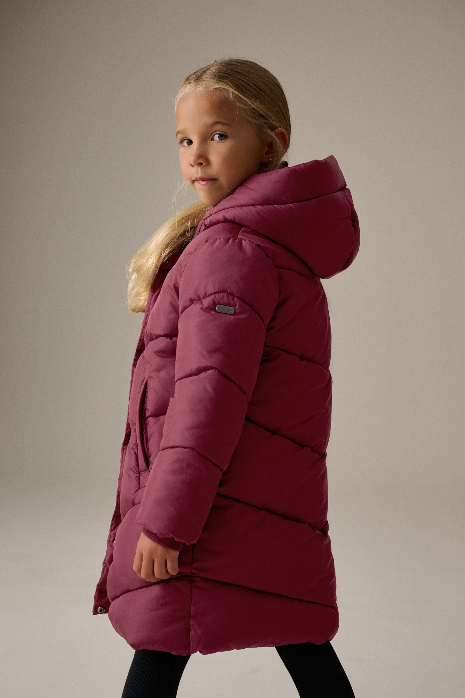 Burgundy Regular Length Shower Resistant Faux Fur Lined Hooded Padded Coat (3-16yrs)