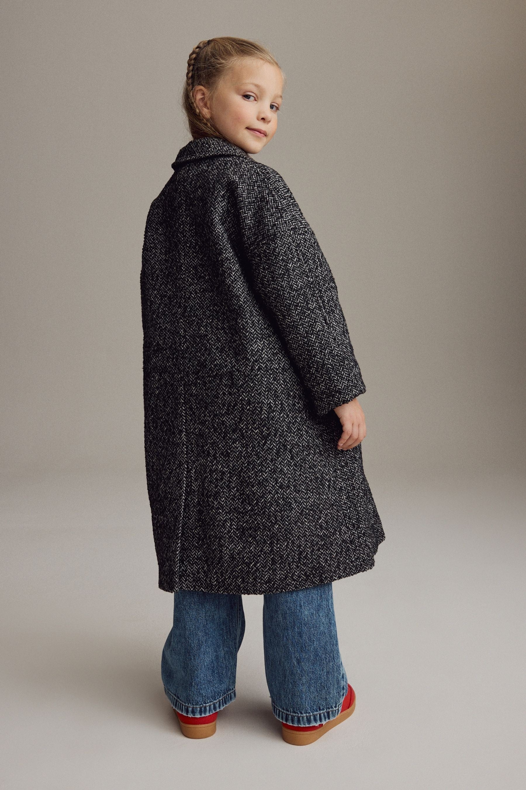 Black/White Mono Casual Coat with Wool (3-16yrs)