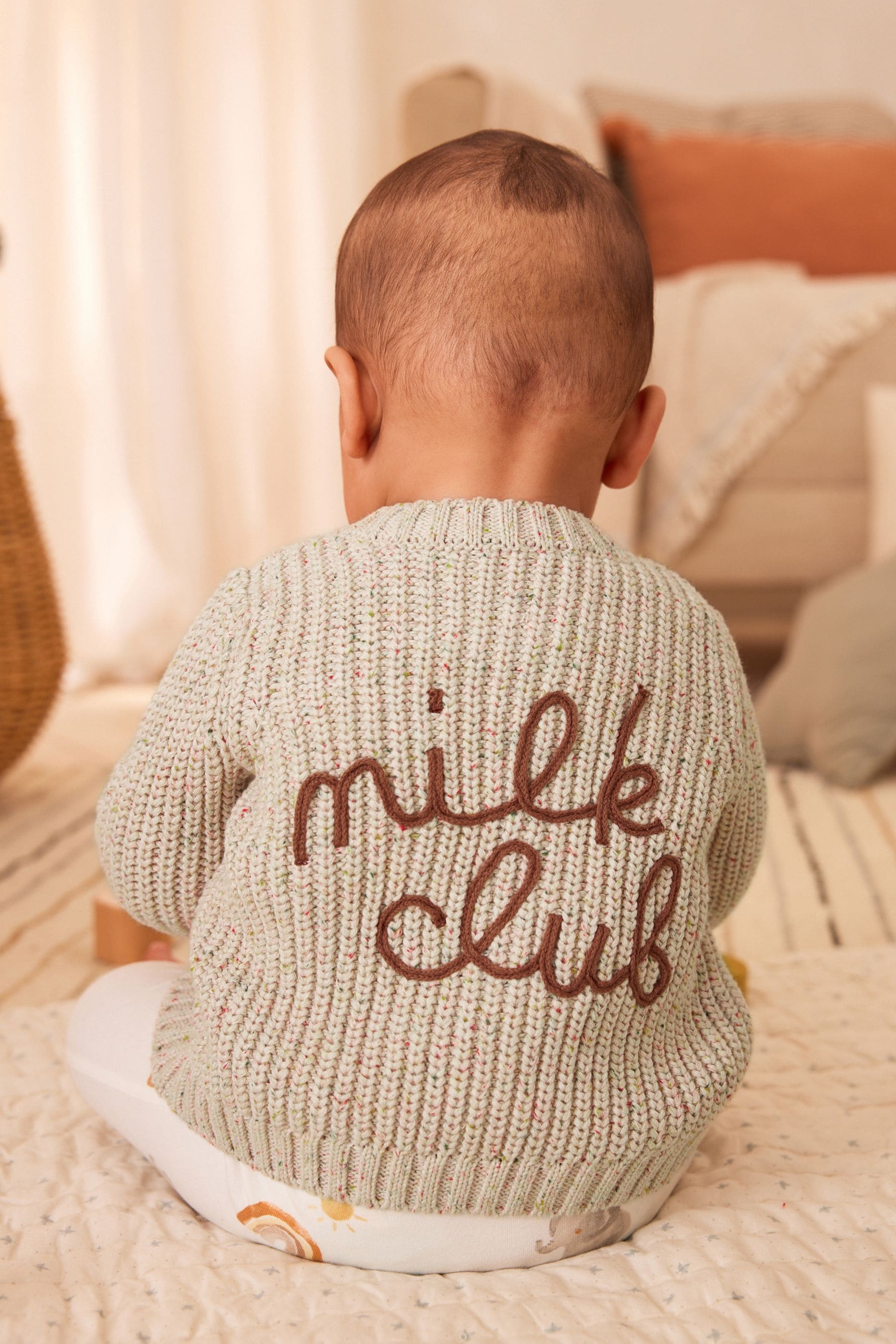 Cream Milk Club 100% Cotton Chunky Knitted Embroidered Baby Cardigan