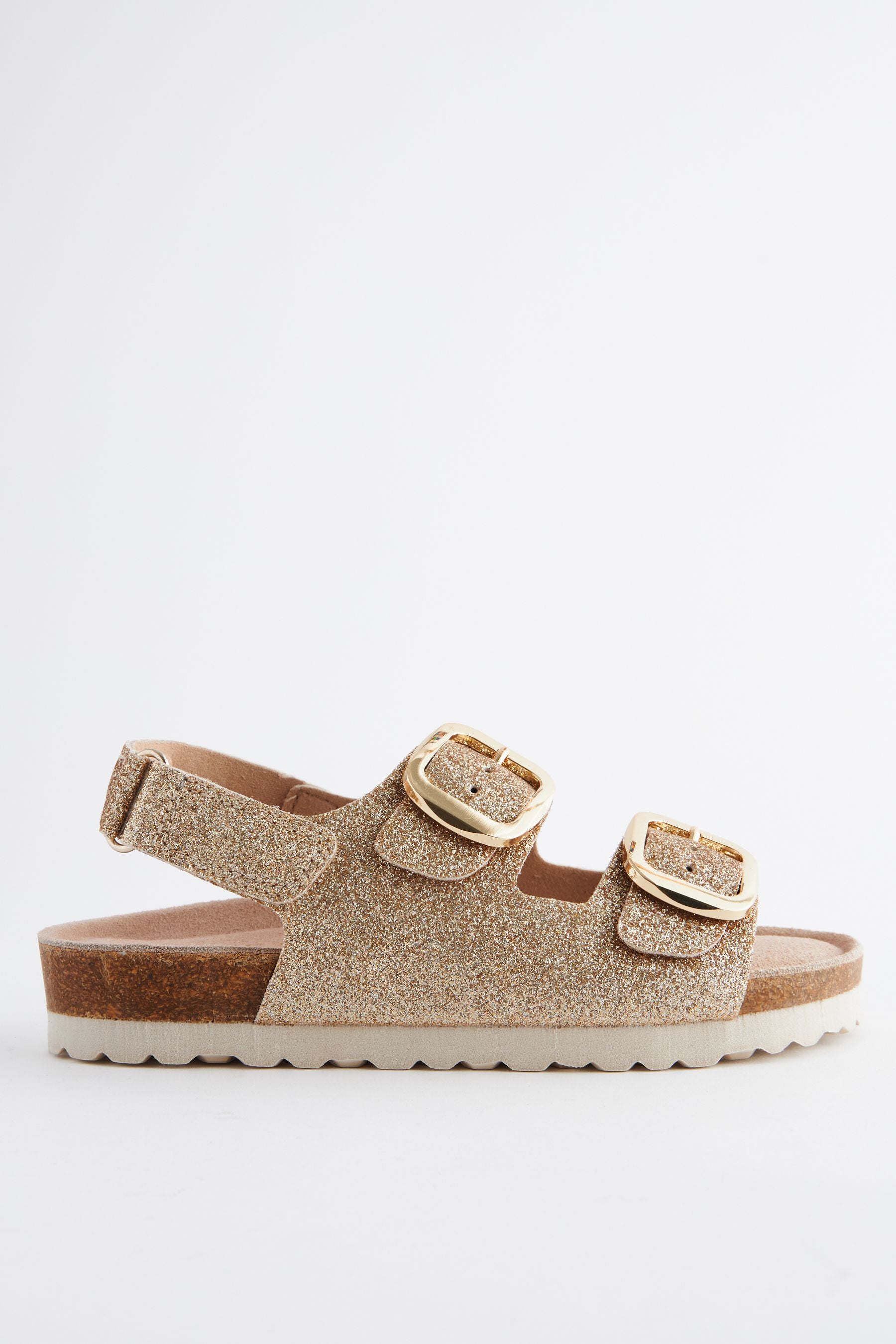 Gold Glitter Two Strap Corkbed Sandals