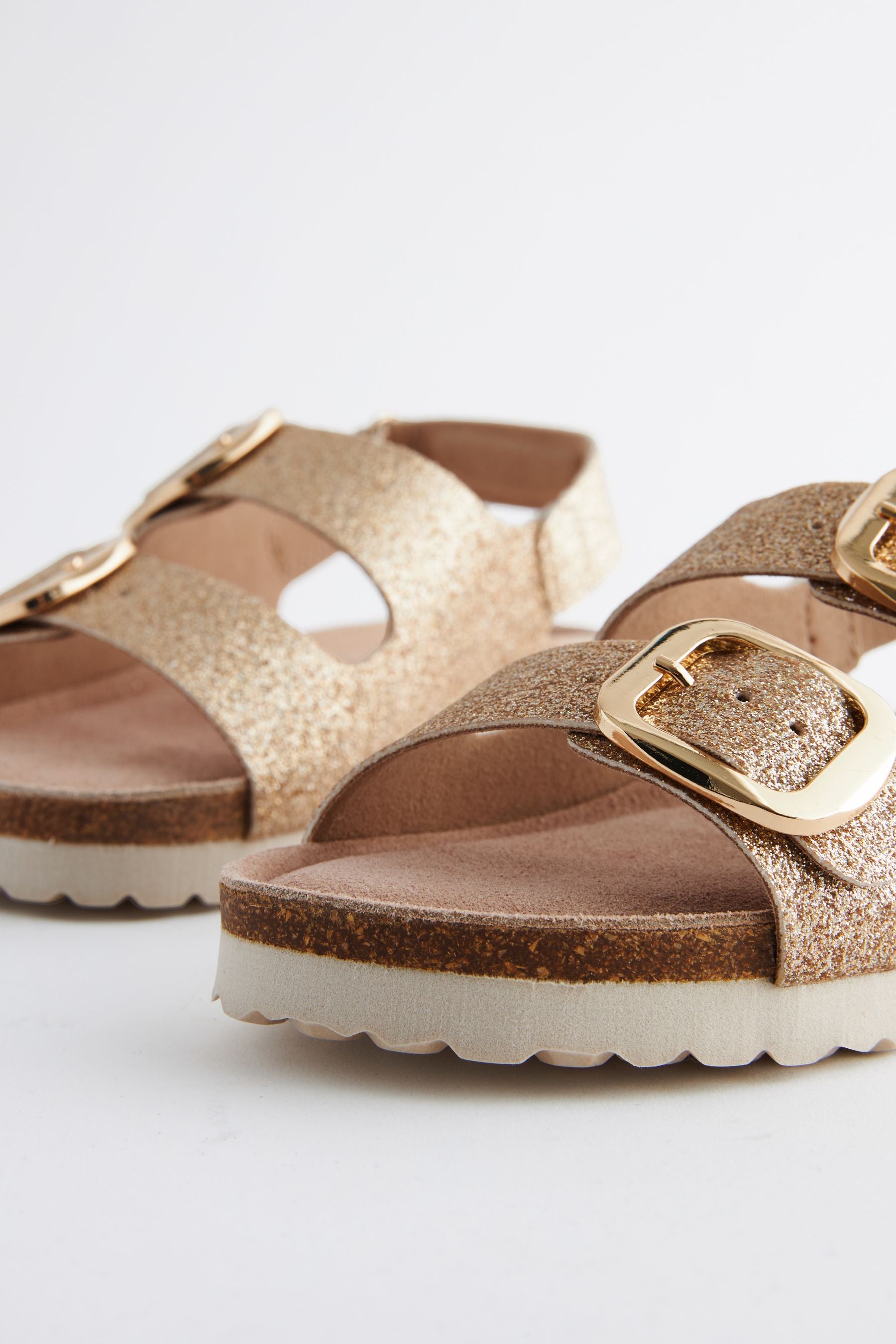 Gold Glitter Standard Fit (F) Two Strap Corkbed Sandals