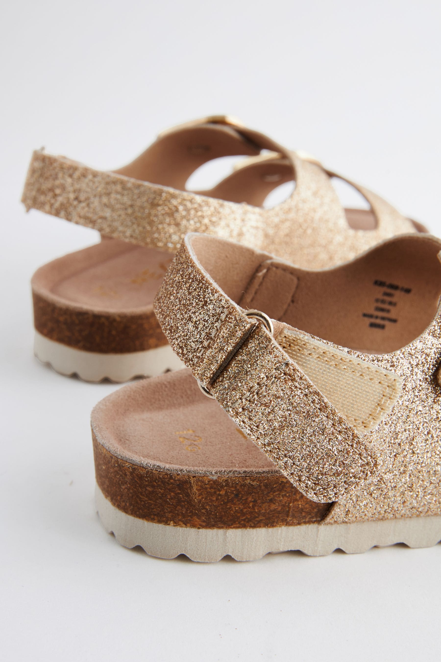 Gold Glitter Two Strap Corkbed Sandals