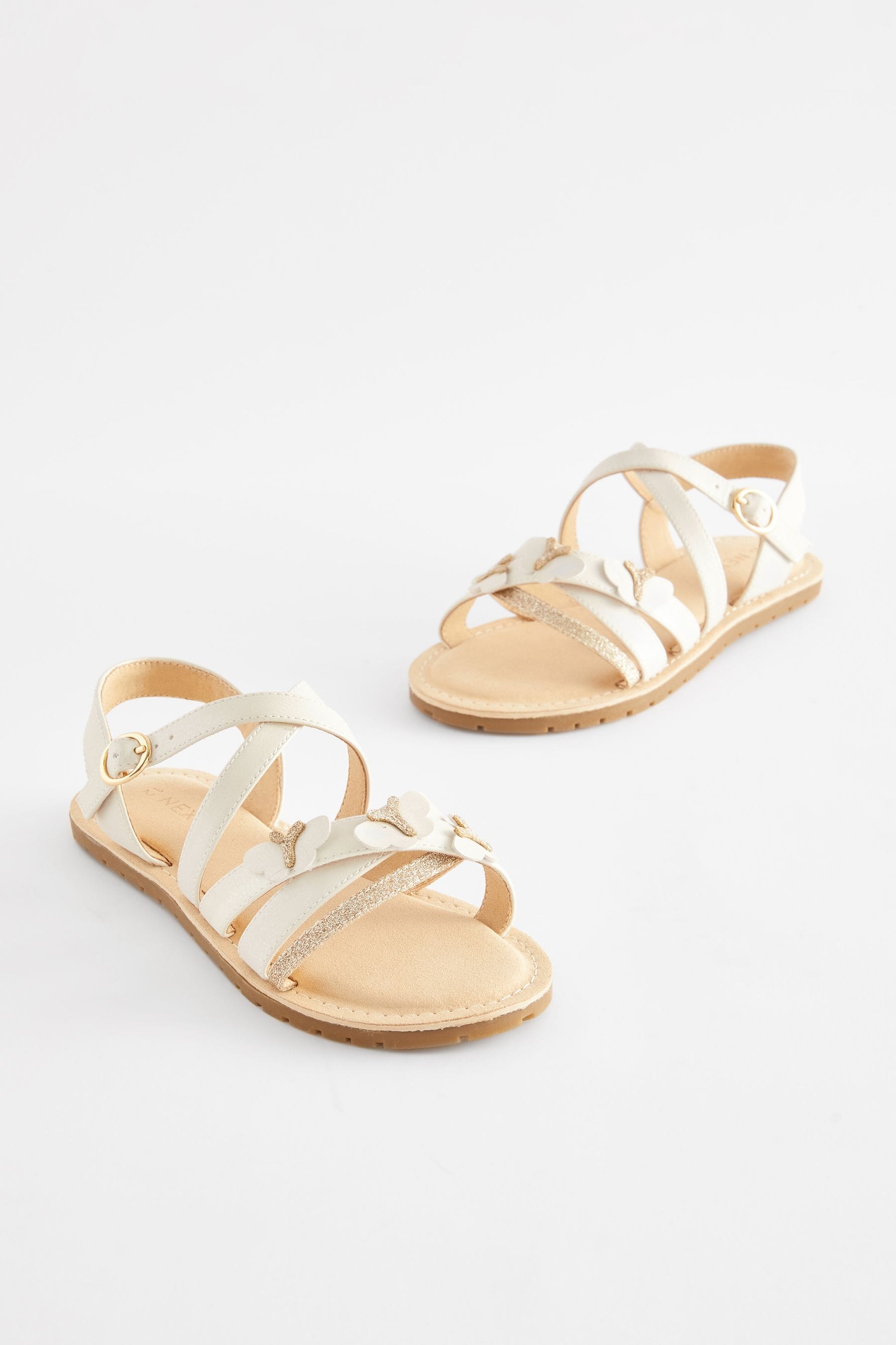 White Gold Butterfly Sandals