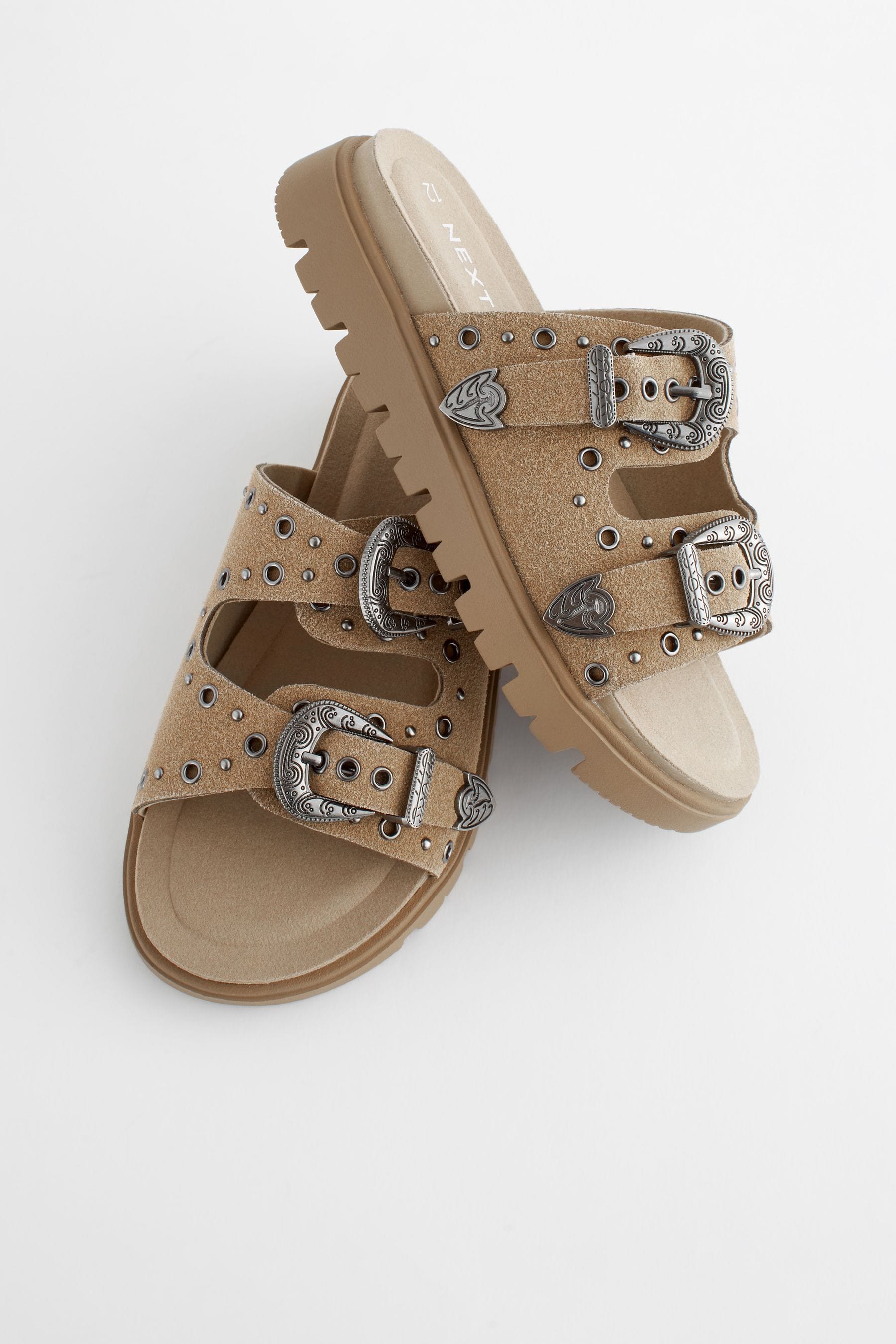 Brown Western Double Buckle Sandals