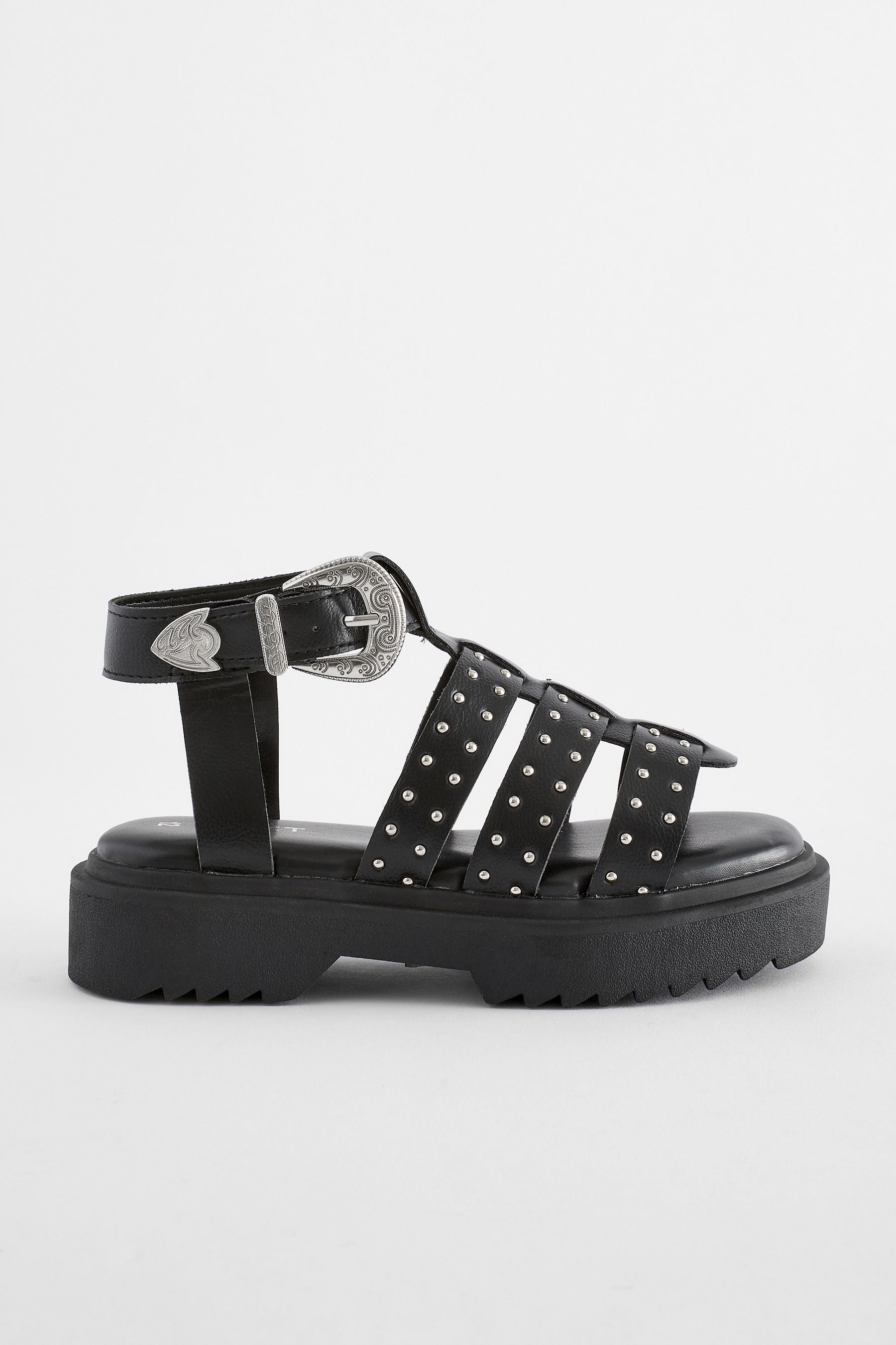 Black Western Studded Chunky Gladiator Sandals