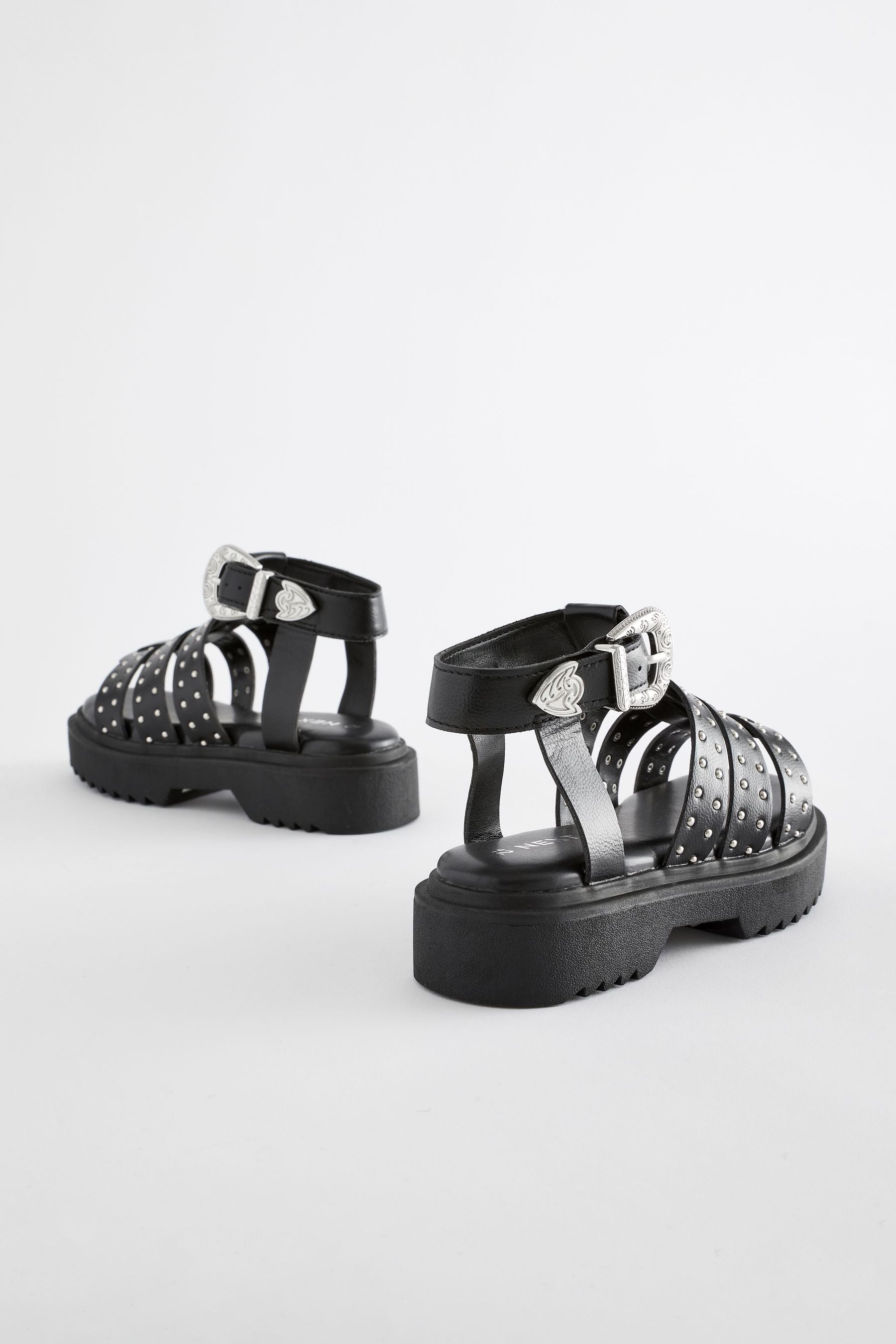 Black Western Studded Chunky Gladiator Sandals