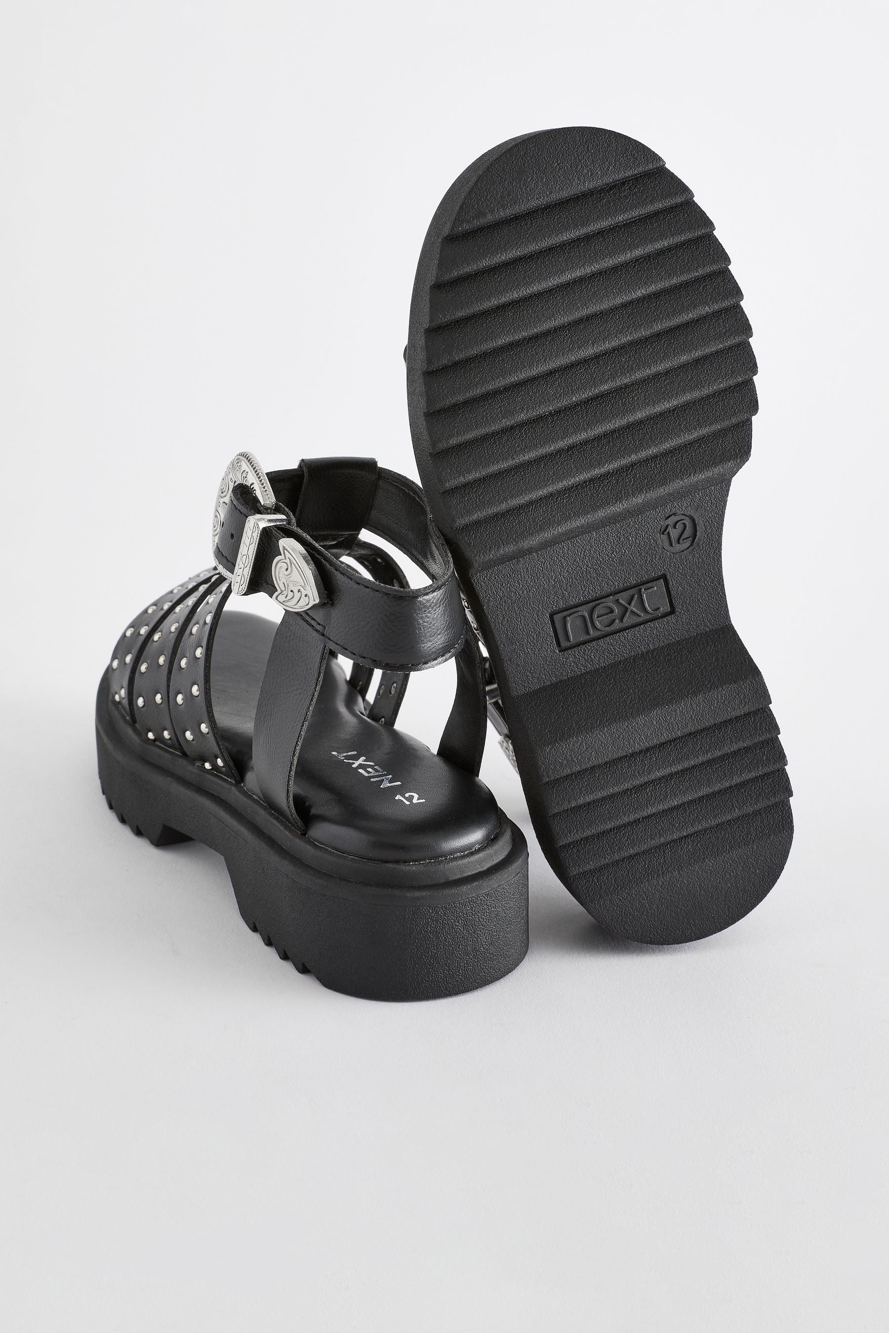 Black Western Studded Chunky Gladiator Sandals