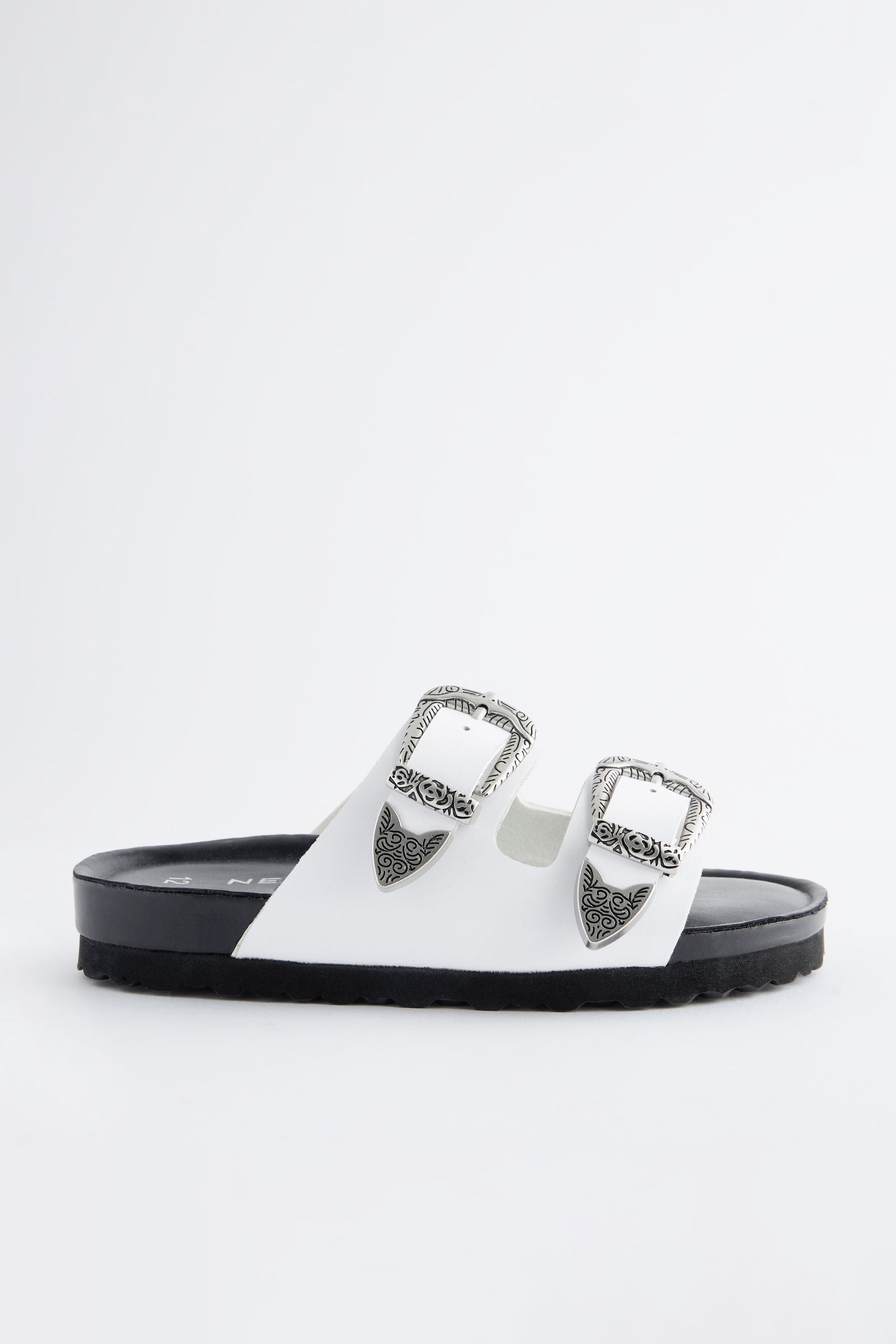 White Western Double Buckle Sandals