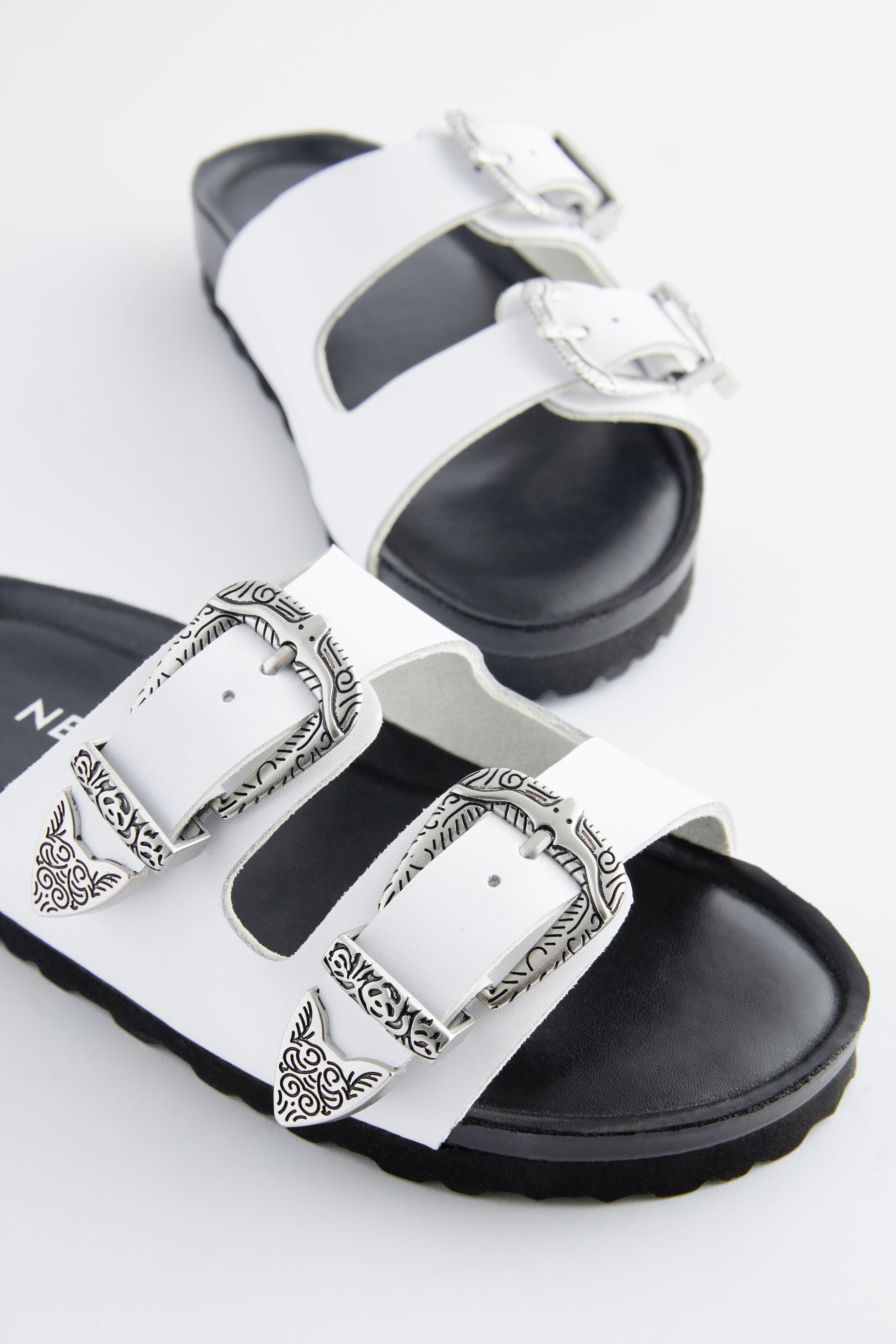 White Western Double Buckle Sandals