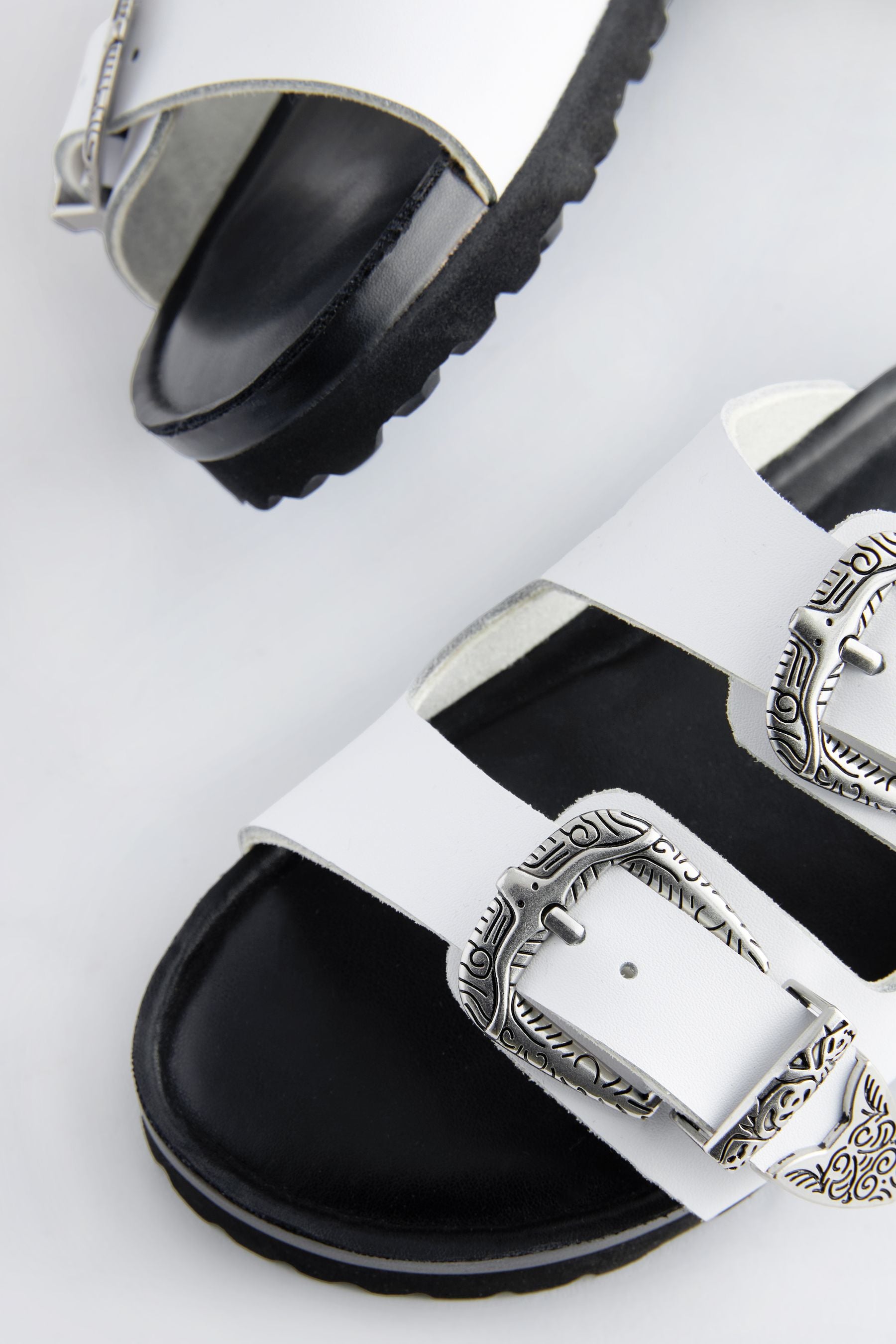 White Western Double Buckle Sandals