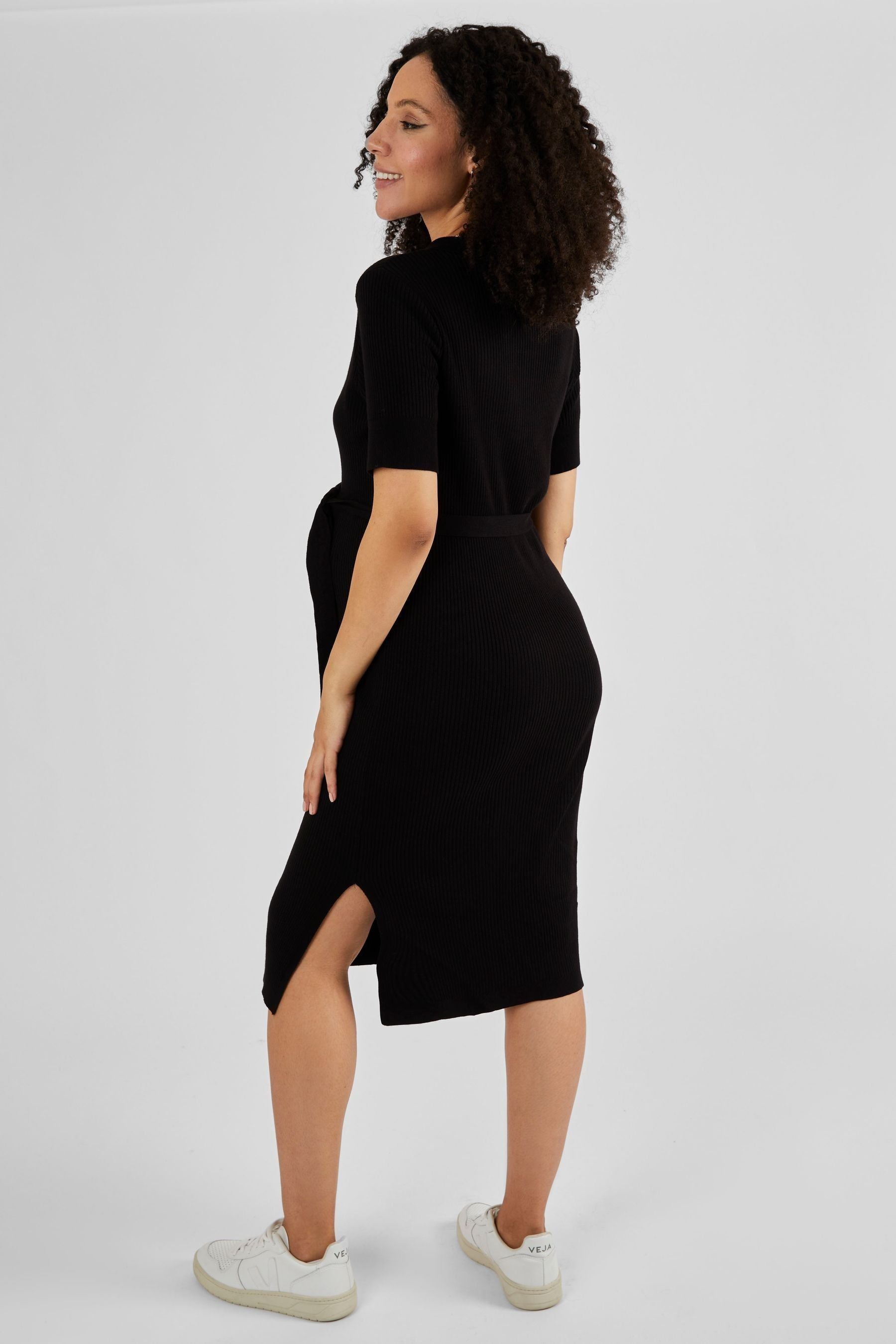 JoJo Maman Bébé Black Collared Ribbed Knitted Maternity Dress