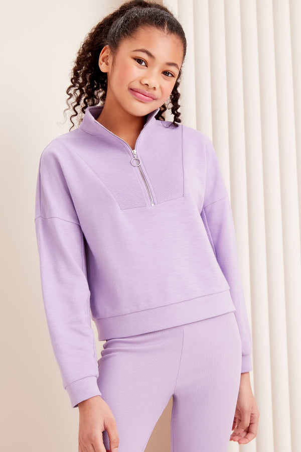 Lilac Purple Half Zip Funnel Neck Hoodie (5-16yrs)