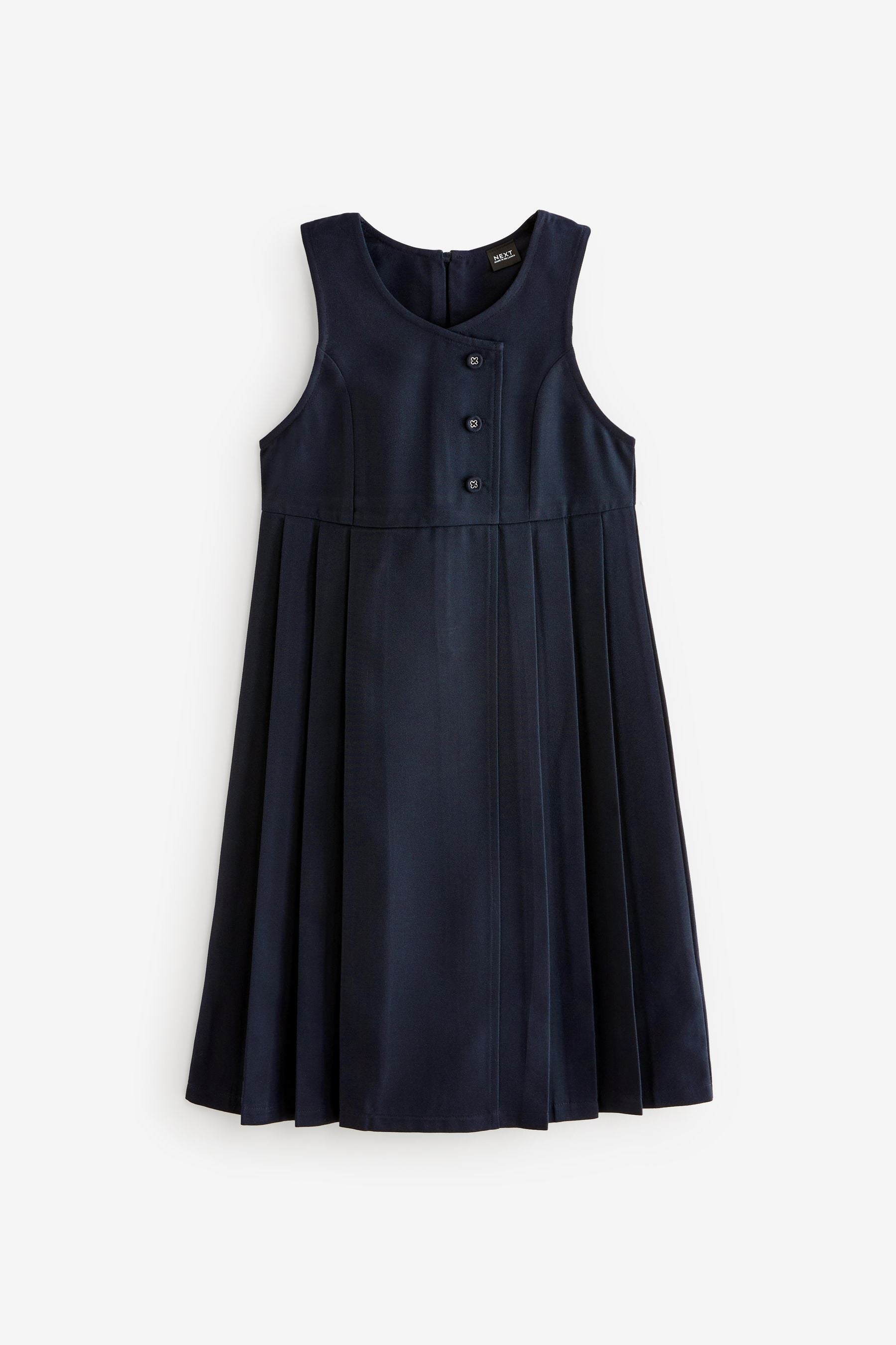 Navy Blue Asymmetric Button Front Long Pinafore School Dress (3-14yrs)