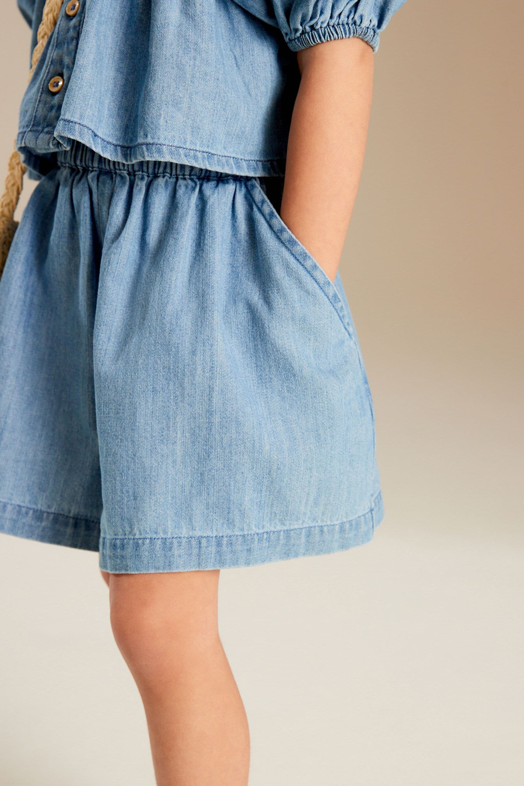 Blue Denim Blouse And Shorts Co-ord Set (3mths-8yrs)