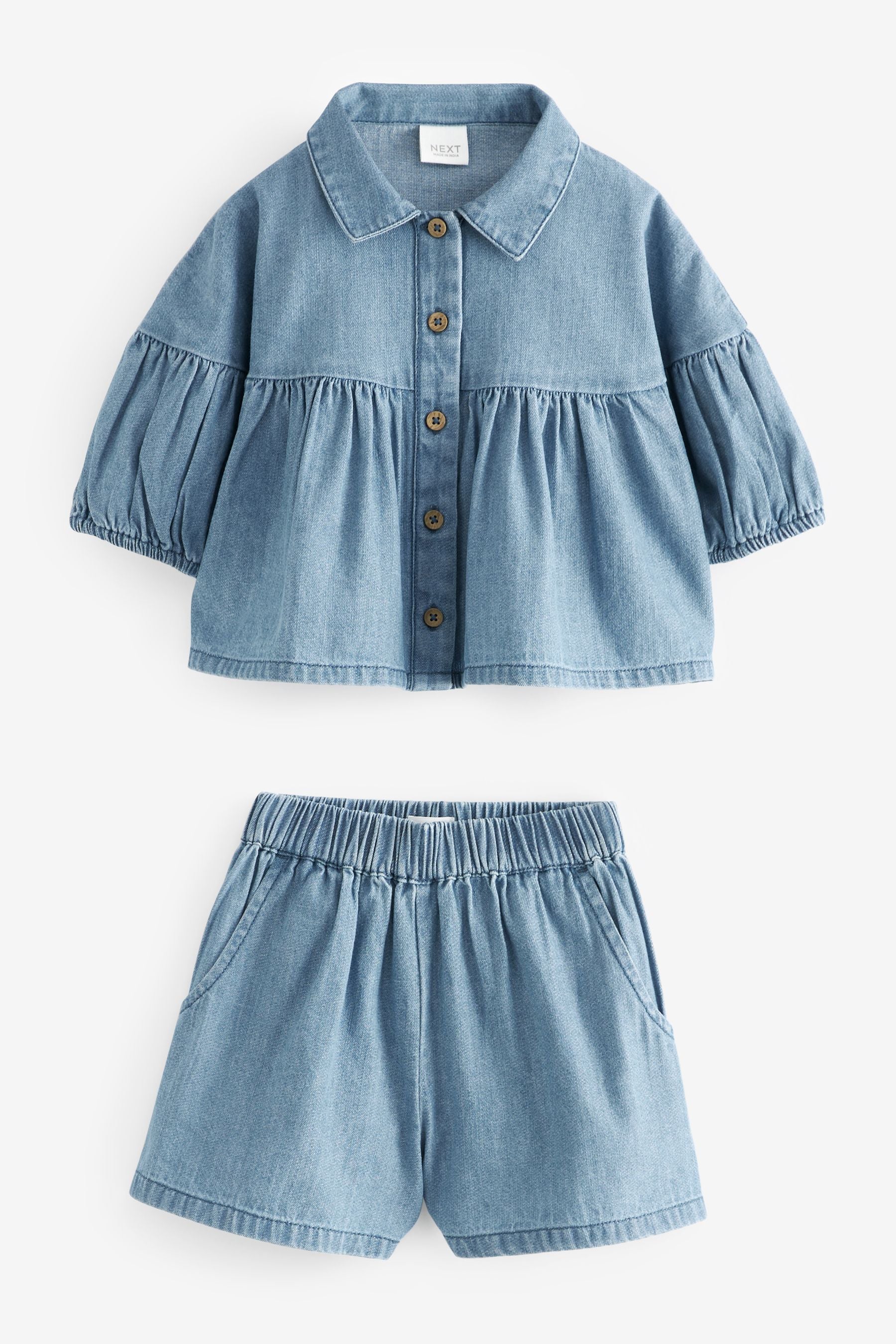 Blue Denim Blouse And Shorts Co-ord Set (3mths-8yrs)