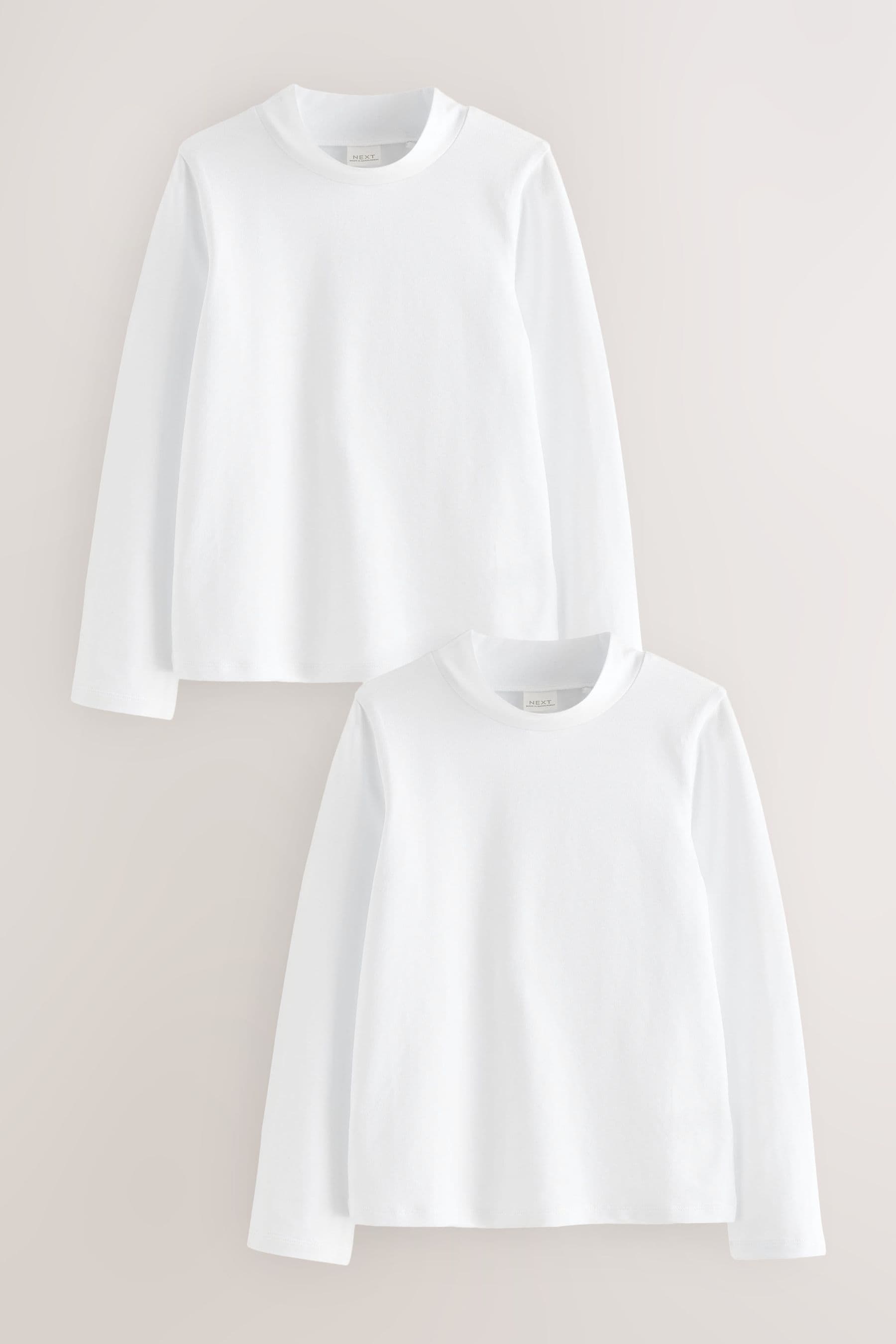 White 2 Pack Long Sleeve Cotton Stretch High Neck Tops (3-14yrs)