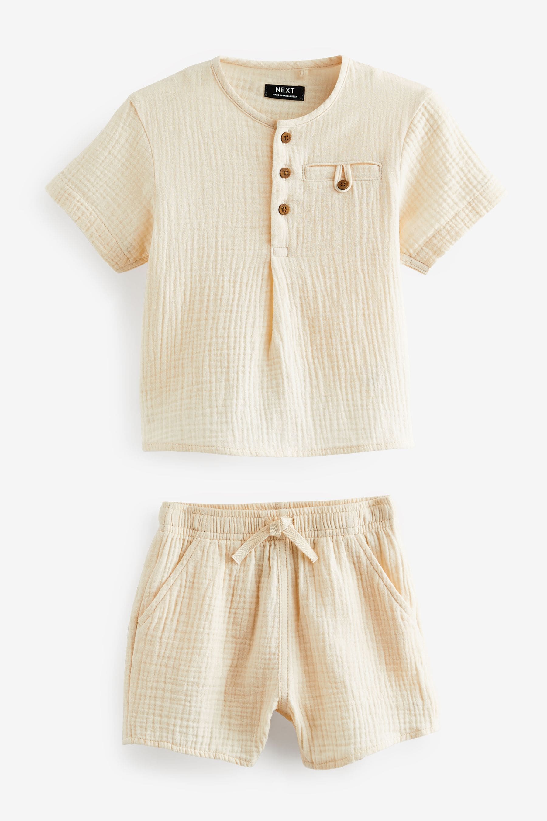 Neutral Short Sleeves 100% Cotton Shirt And Shorts Set (3mths-7yrs)