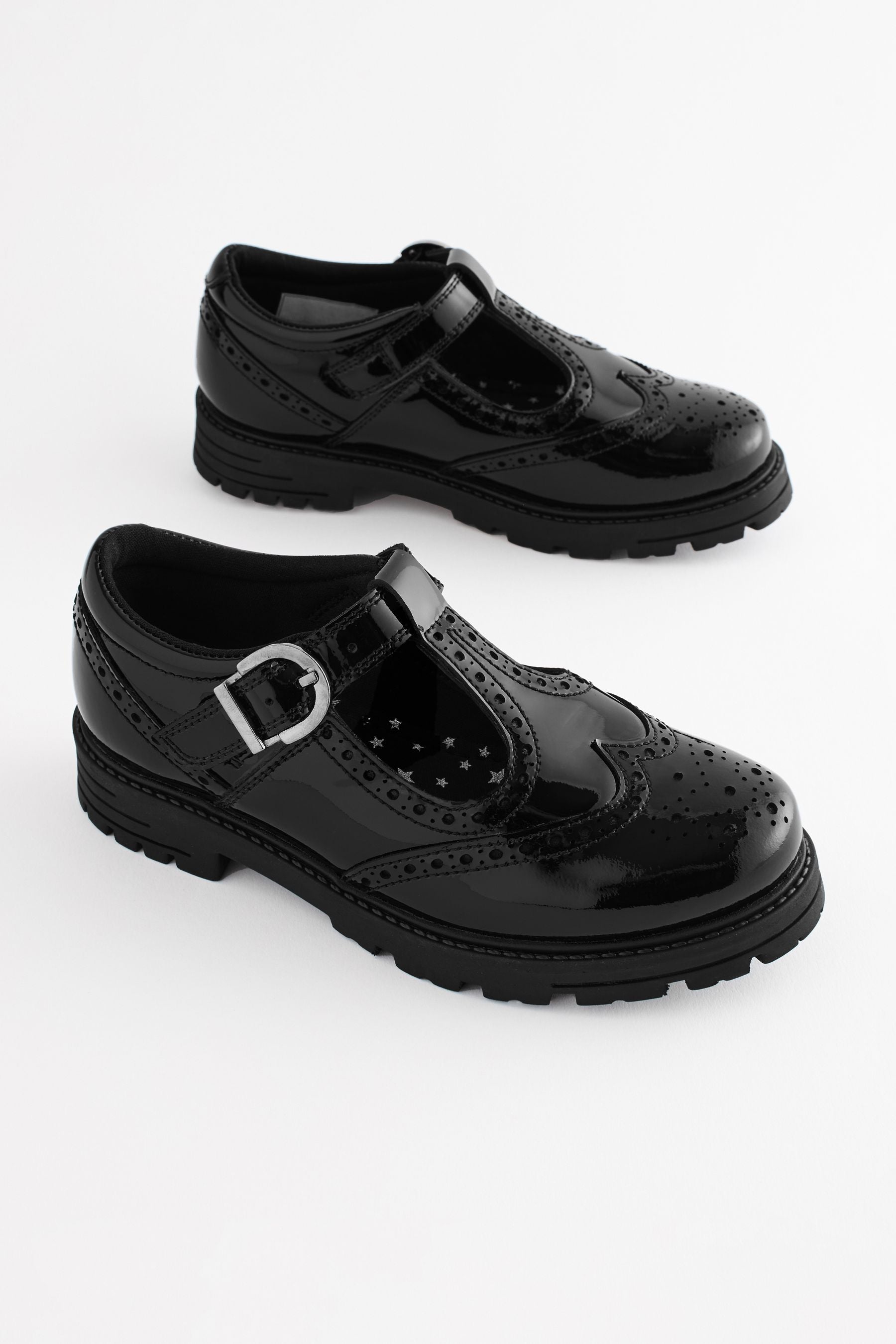 Black Patent Leather T-Bar School Shoes