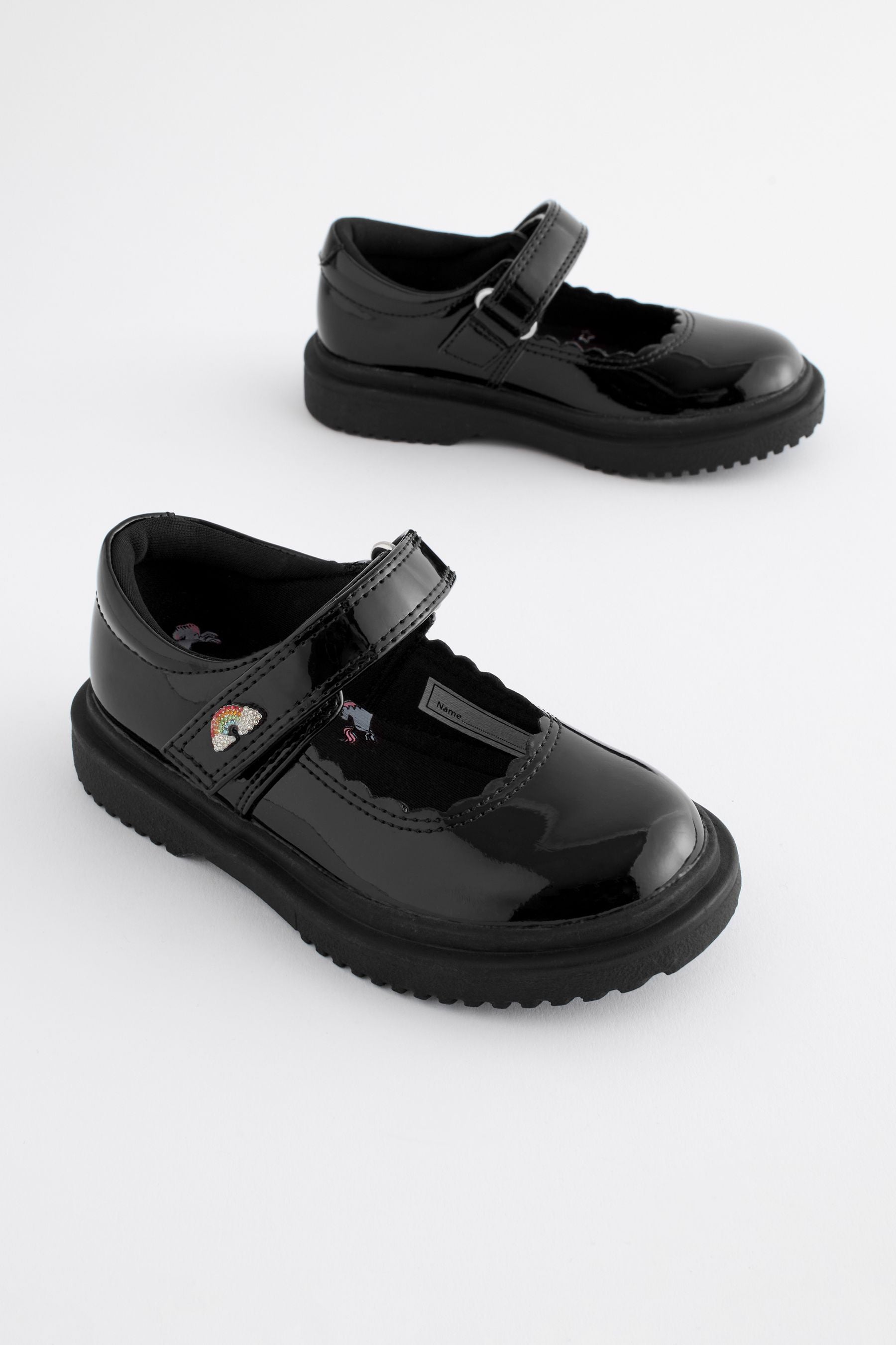 Black Patent Rainbow Chunky Mary Jane School Shoes