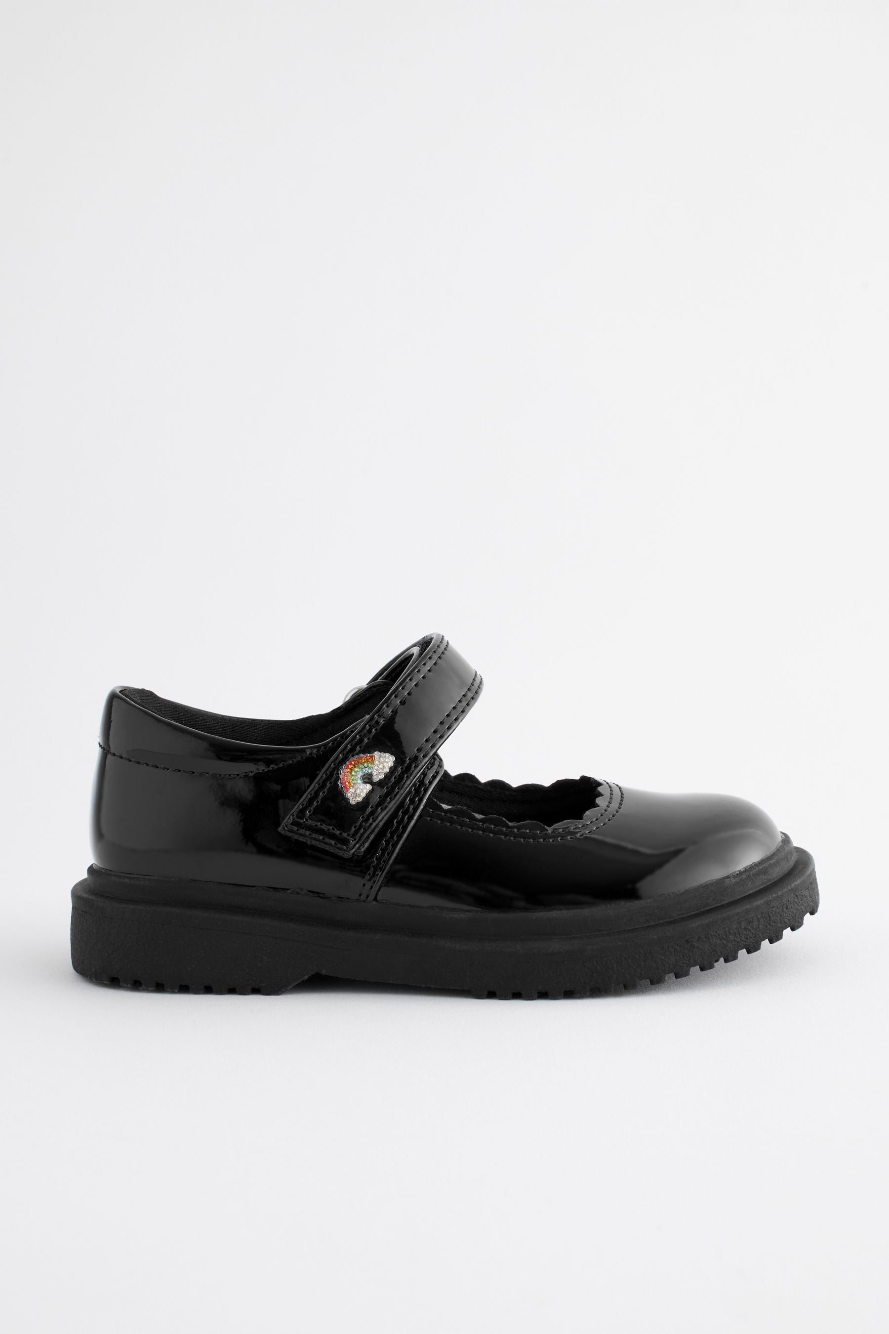 Black Patent Rainbow Chunky Mary Jane School Shoes