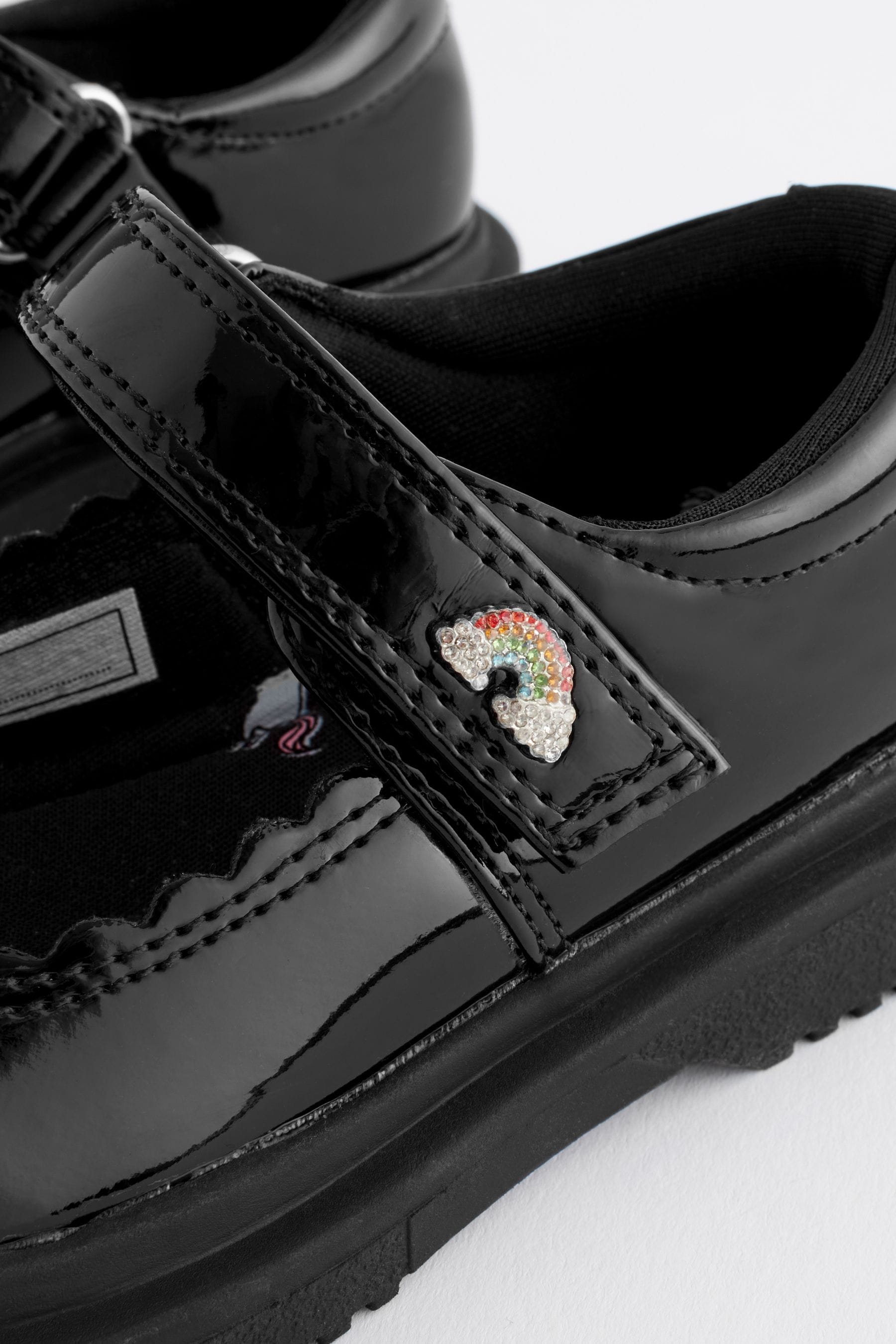 Black Patent Rainbow Chunky Mary Jane School Shoes