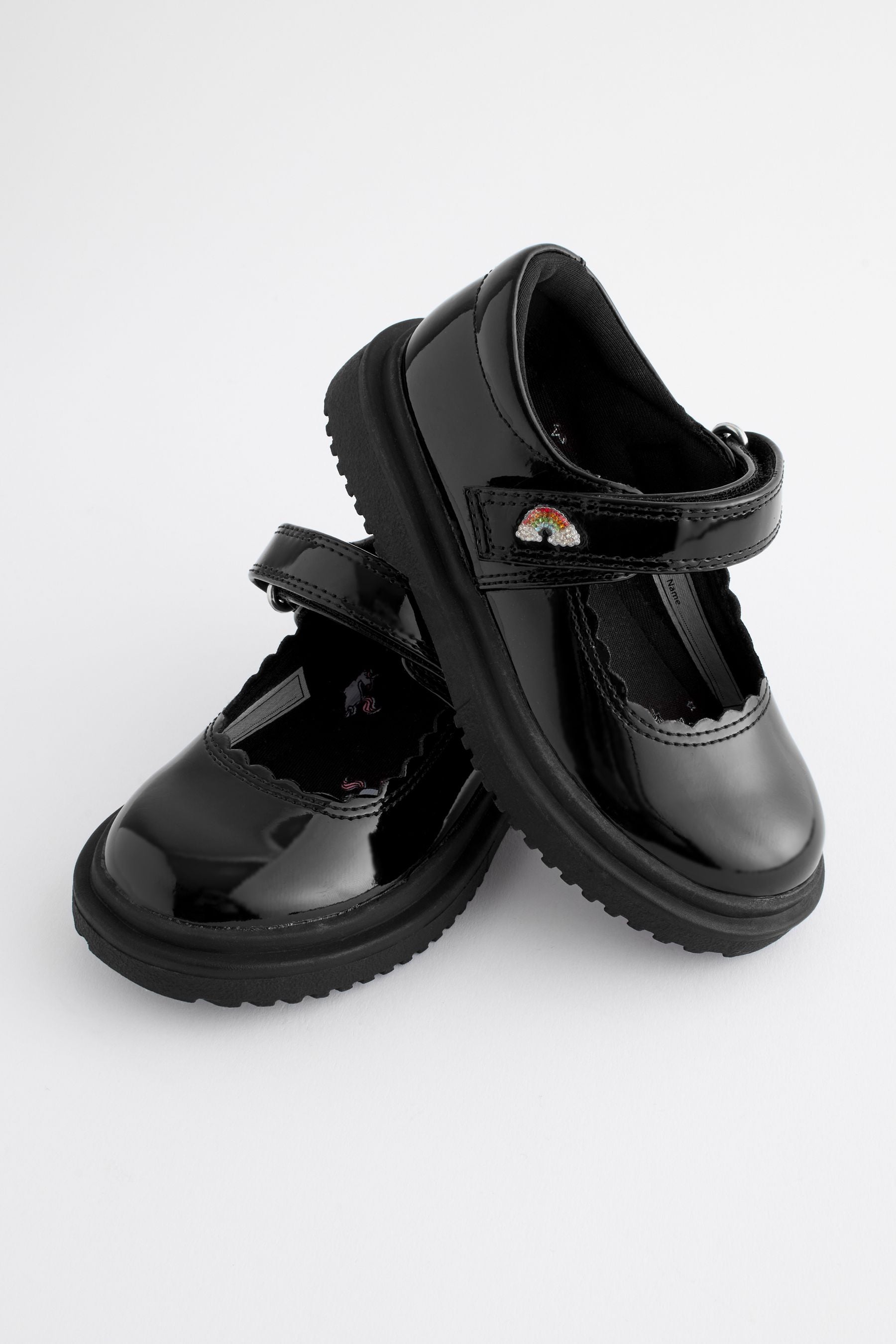 Black Patent Rainbow Chunky Mary Jane School Shoes