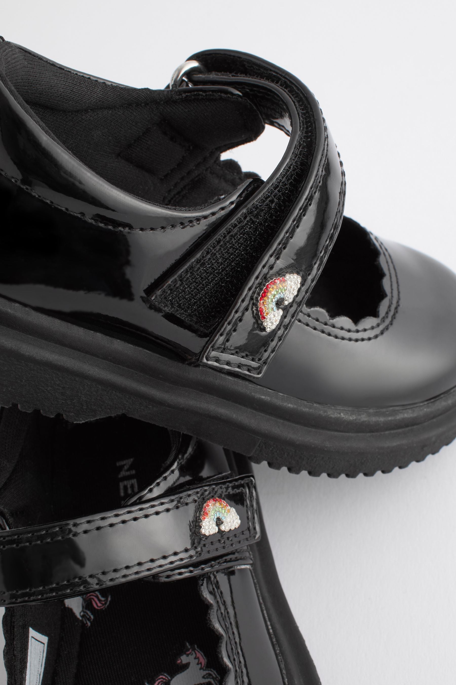 Black Patent Rainbow Chunky Mary Jane School Shoes